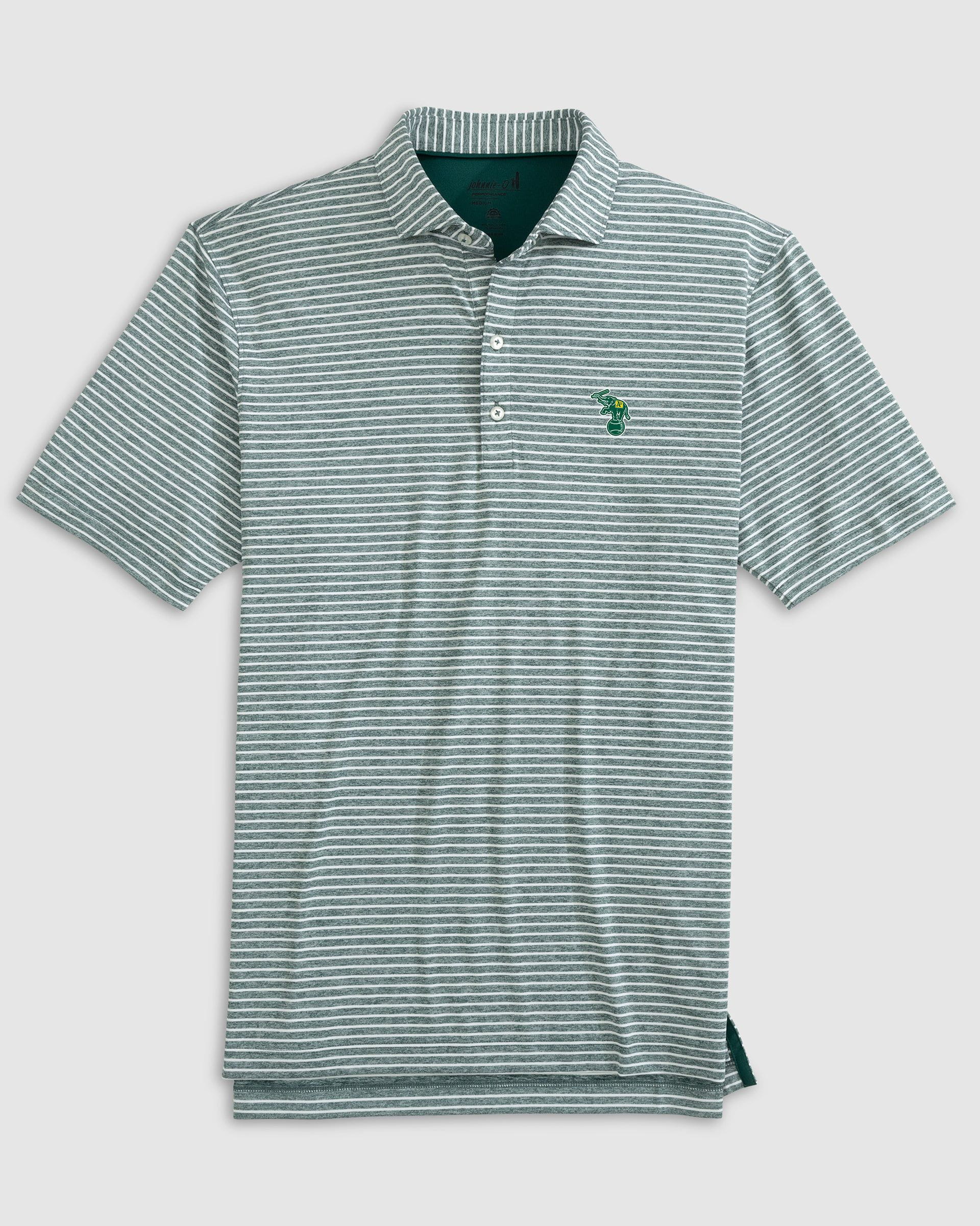 Oakland Athletics Clipperr Striped Jersey Performance Polo - Cooperstown Logo