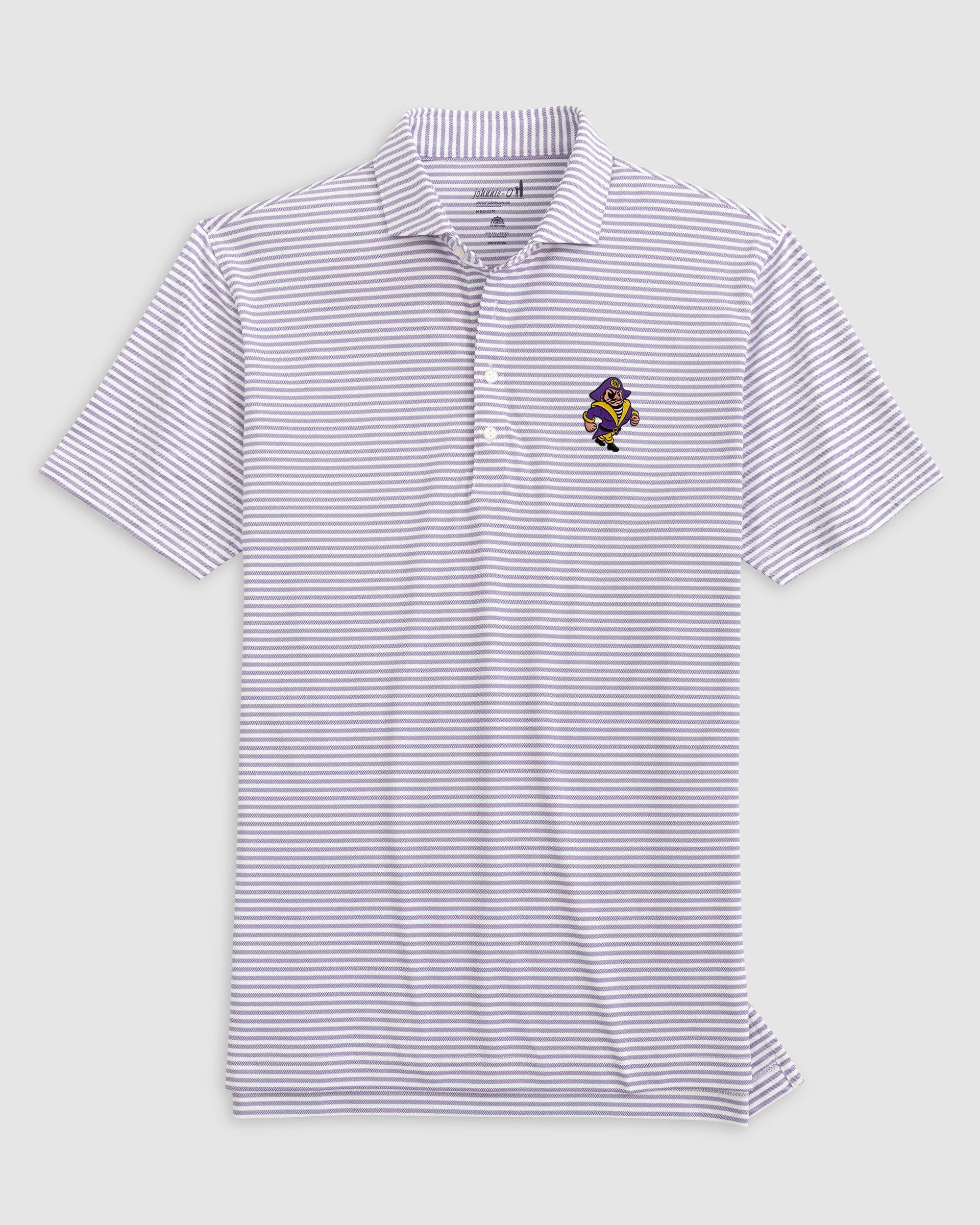 East Carolina Stetsons Striped Performance Mesh Polo - Vault Logo