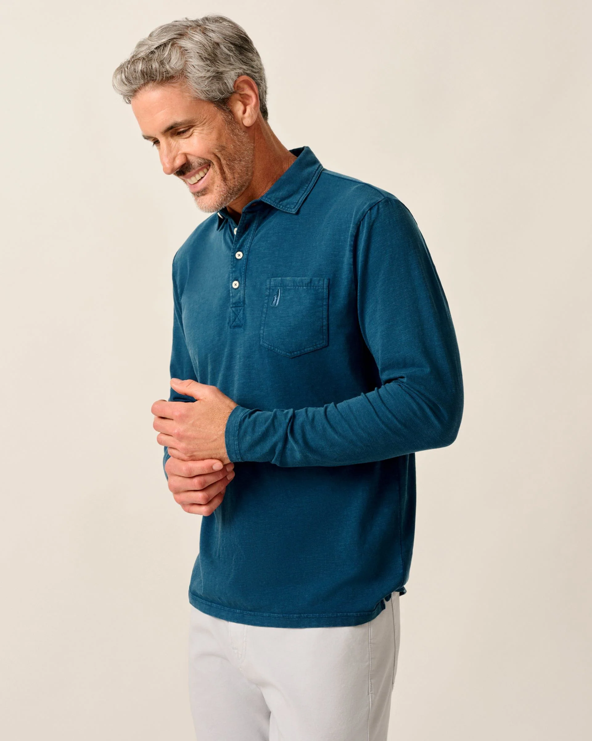Long-Sleeve Original 4-Button Polo - Coastal Wash