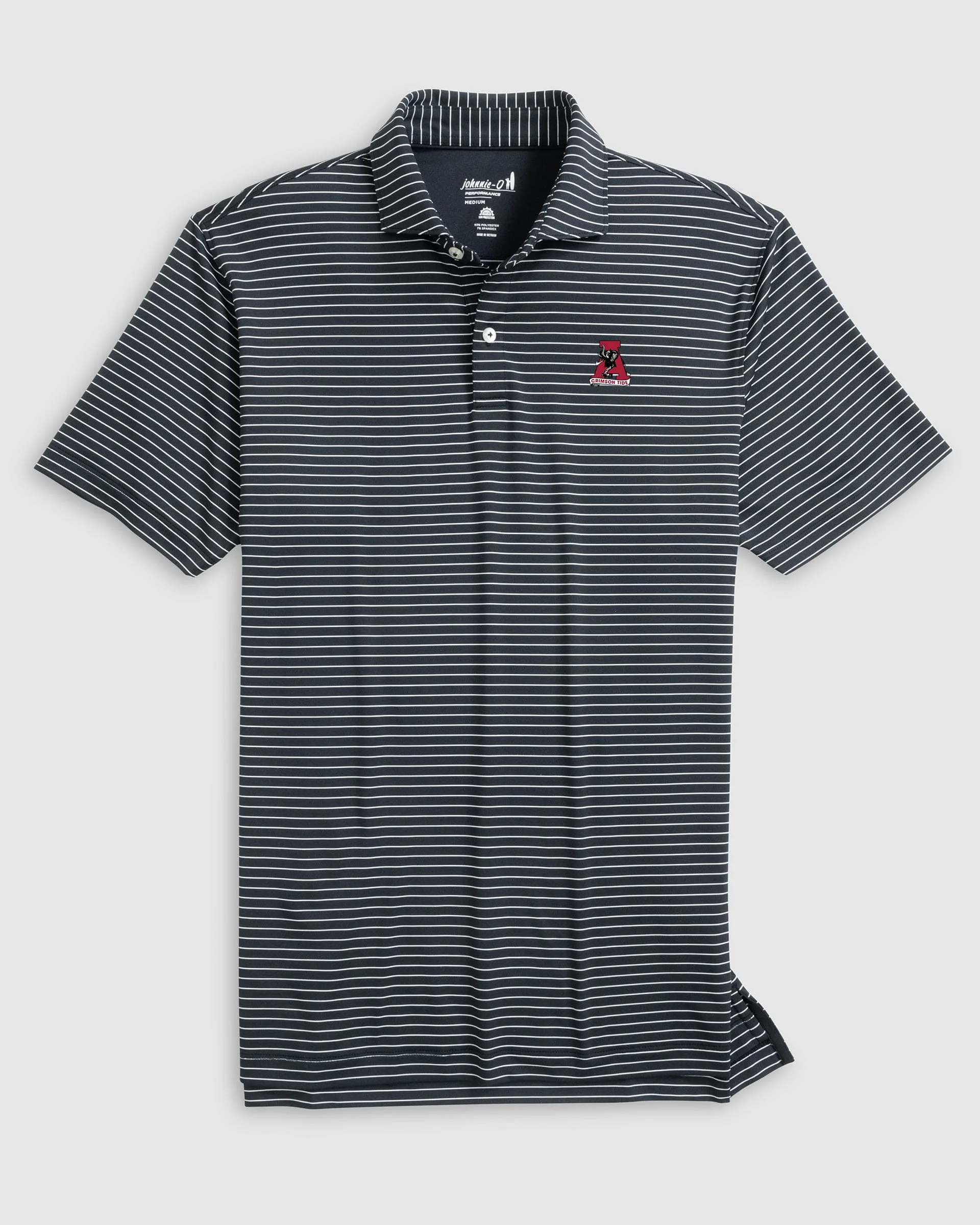 Alabama Beau Striped Performance Jersey Polo - Vault Logo