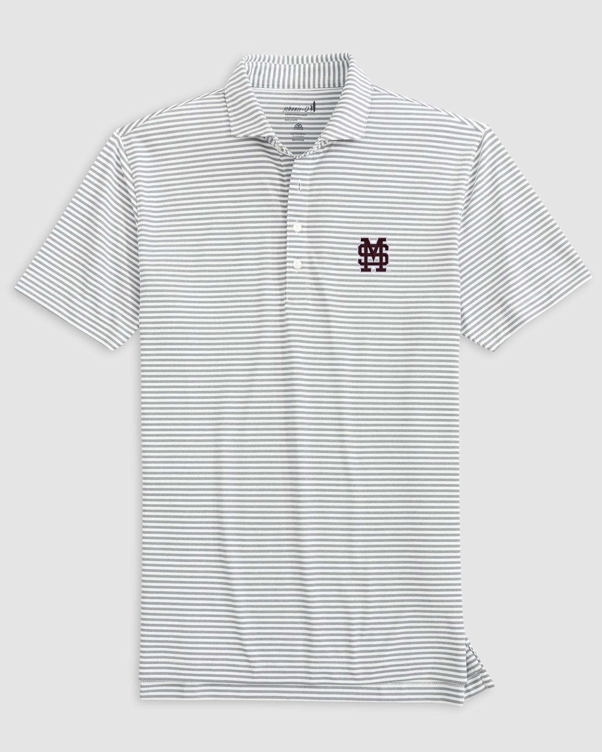 Mississippi State Stetsons Striped Performance Mesh Polo - Baseball Logo