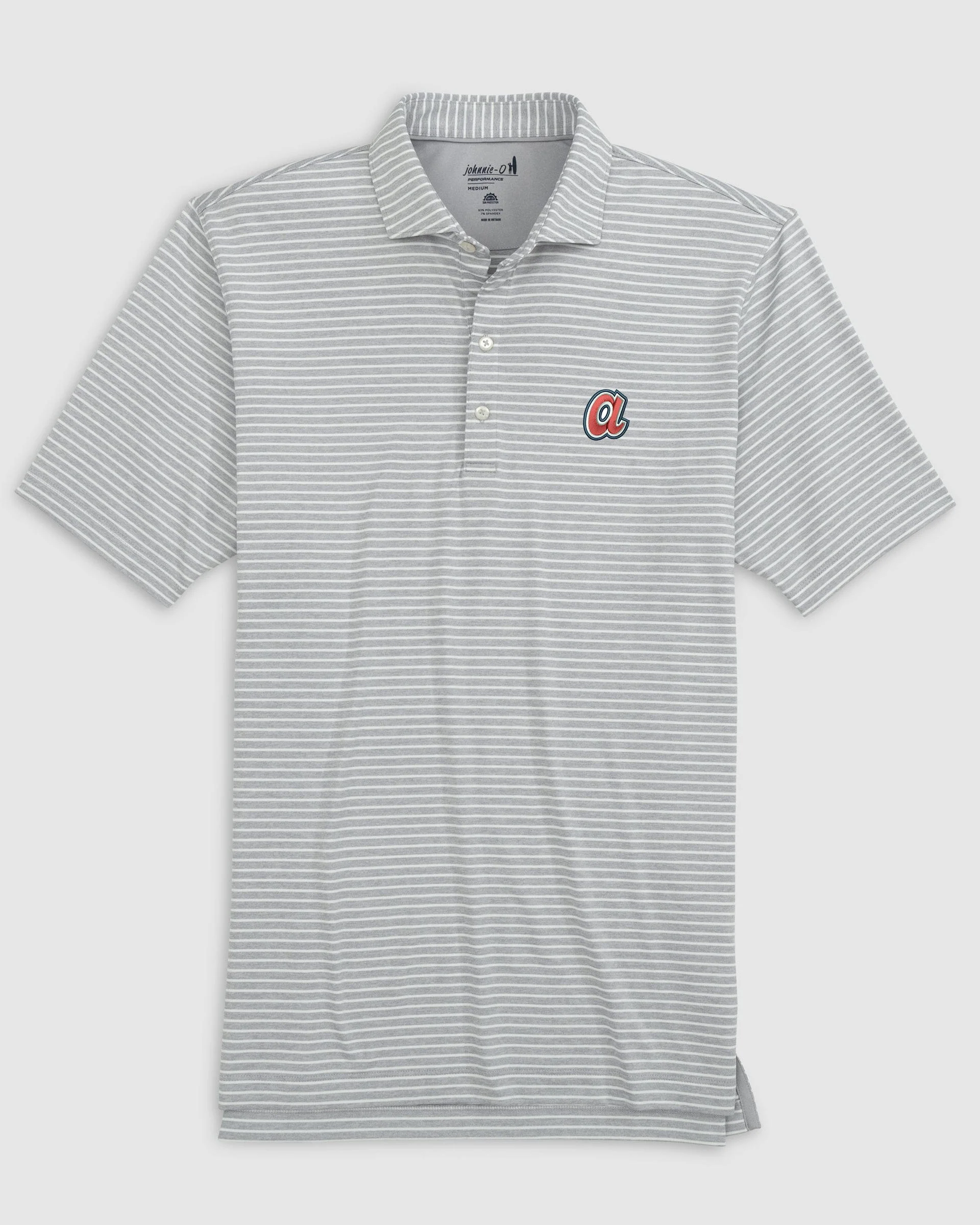 Atlanta Braves Clipperr Striped Jersey Performance Polo - Cooperstown Logo