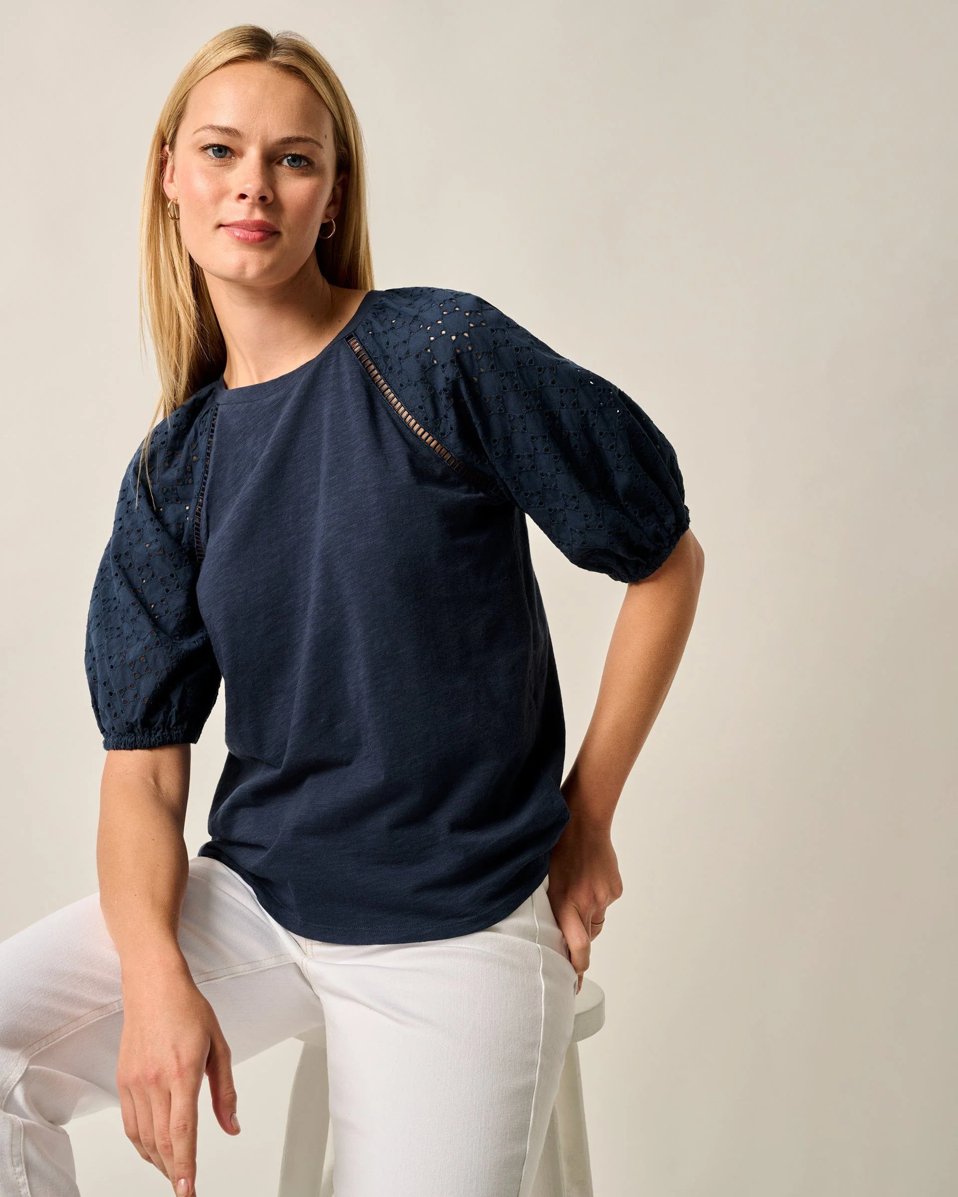 Lydia Eyelet Puff Sleeve Blouse