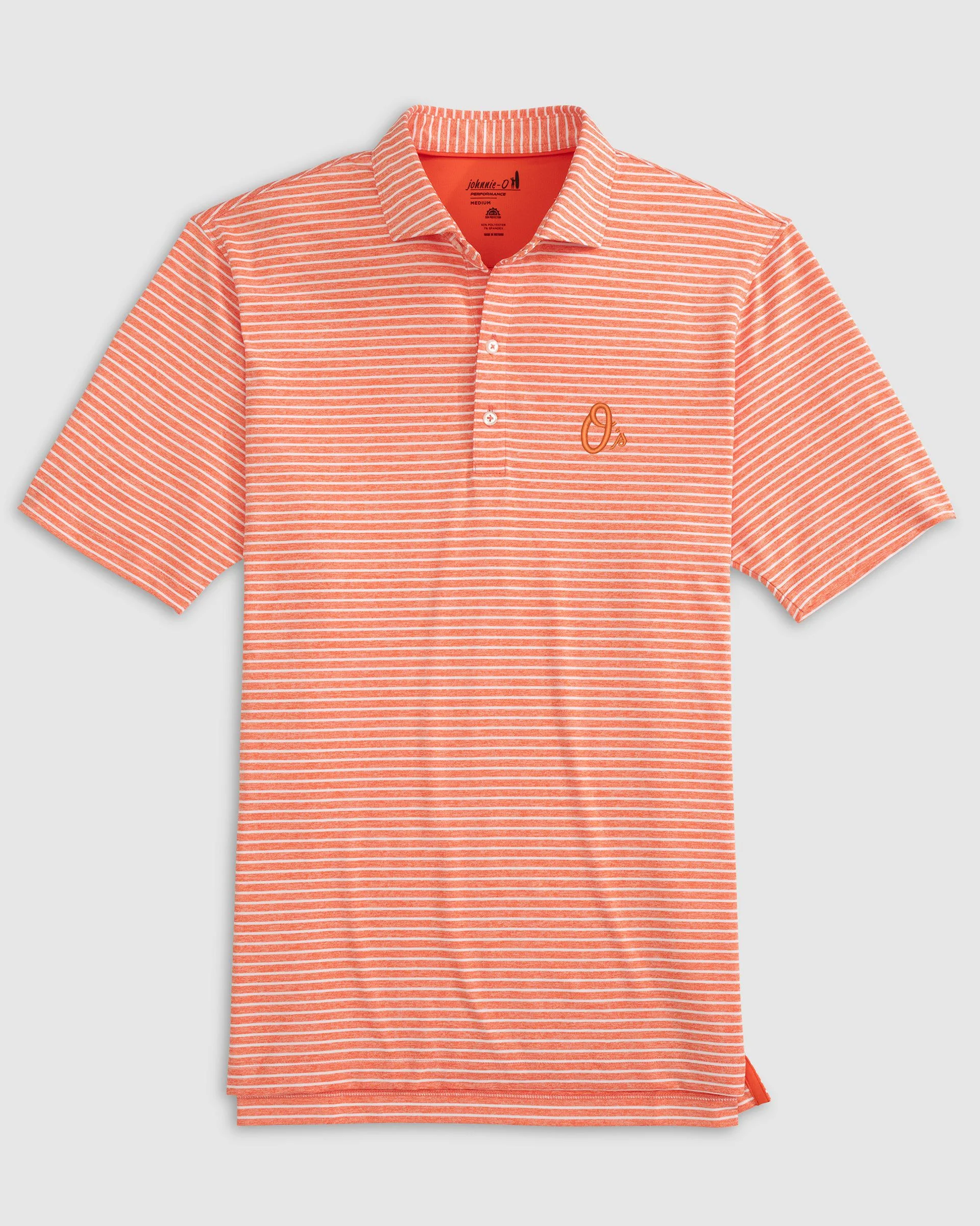 Baltimore Orioles Clipperr Striped Jersey Performance Polo - O Logo