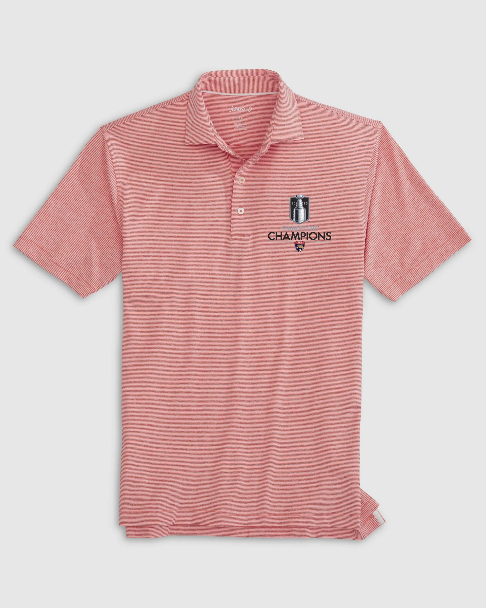 Florida Panthers Lyndonn Striped Jersey Performance Polo - 2025 Stanley Cup Champions Logo