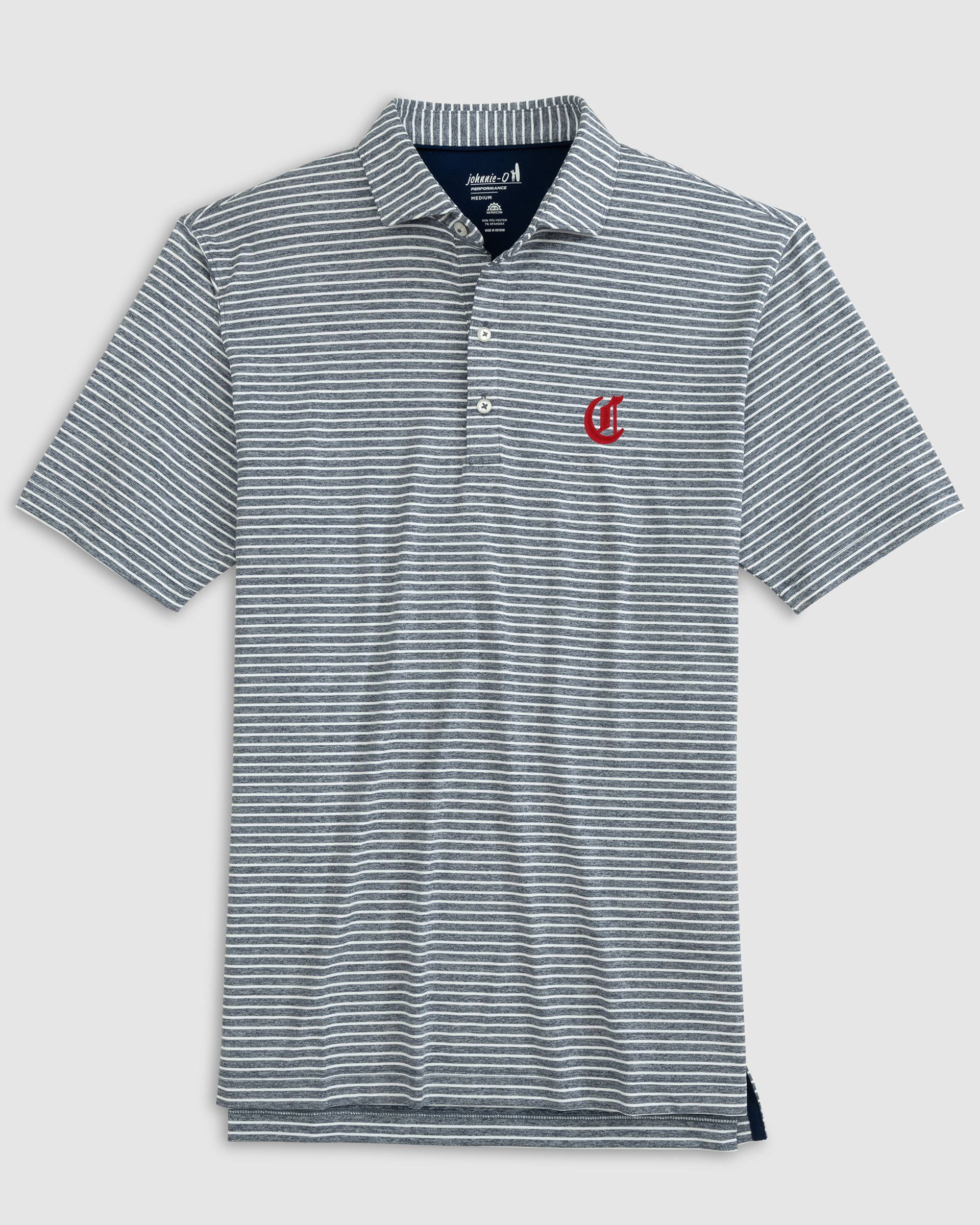Cincinnati Reds Clipperr Striped Jersey Performance Polo - Cooperstown Logo