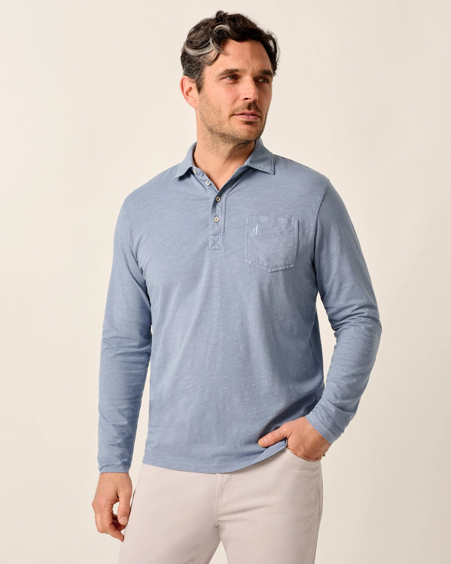 Long-Sleeve Original 4-Button Polo - Coastal Wash