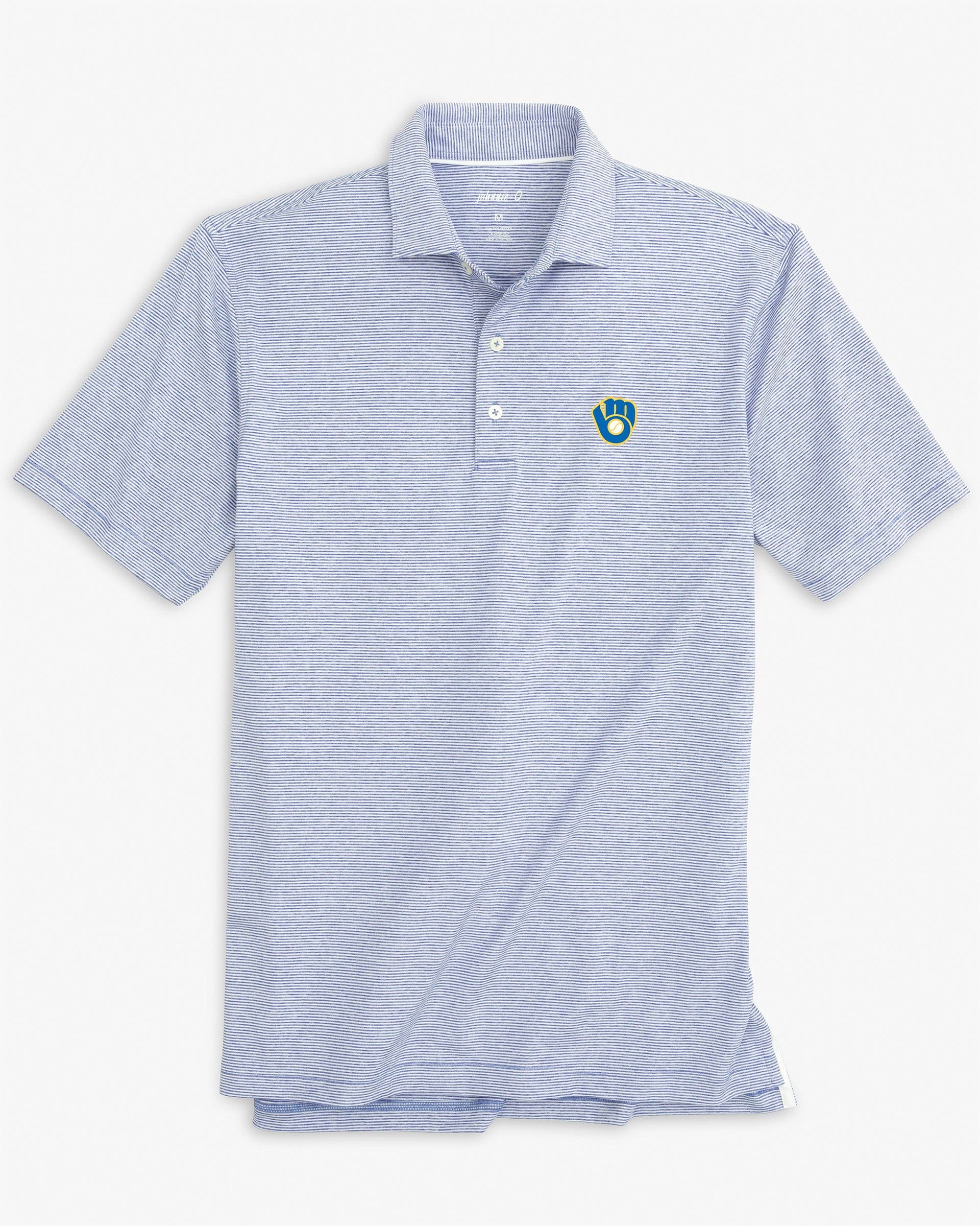 Milwaukee Brewers Lyndonn Striped Jersey Performance Polo - Cooperstown Logo