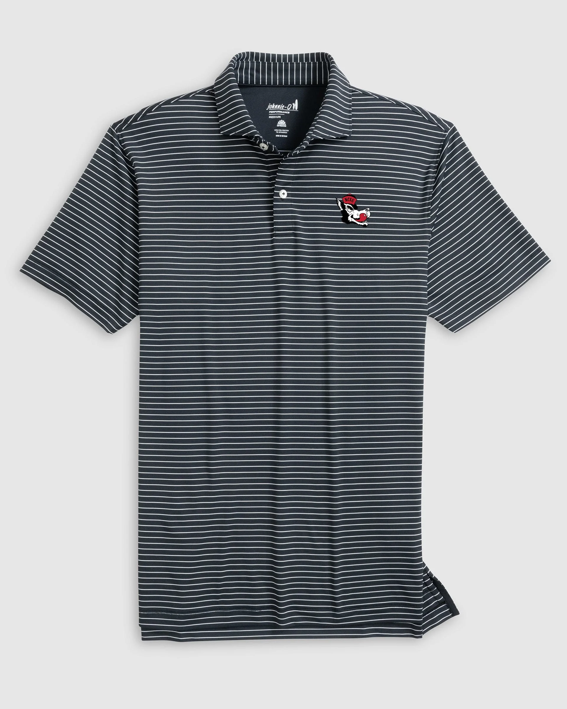 NC State Beau Striped Performance Jersey Polo - Vault Logo
