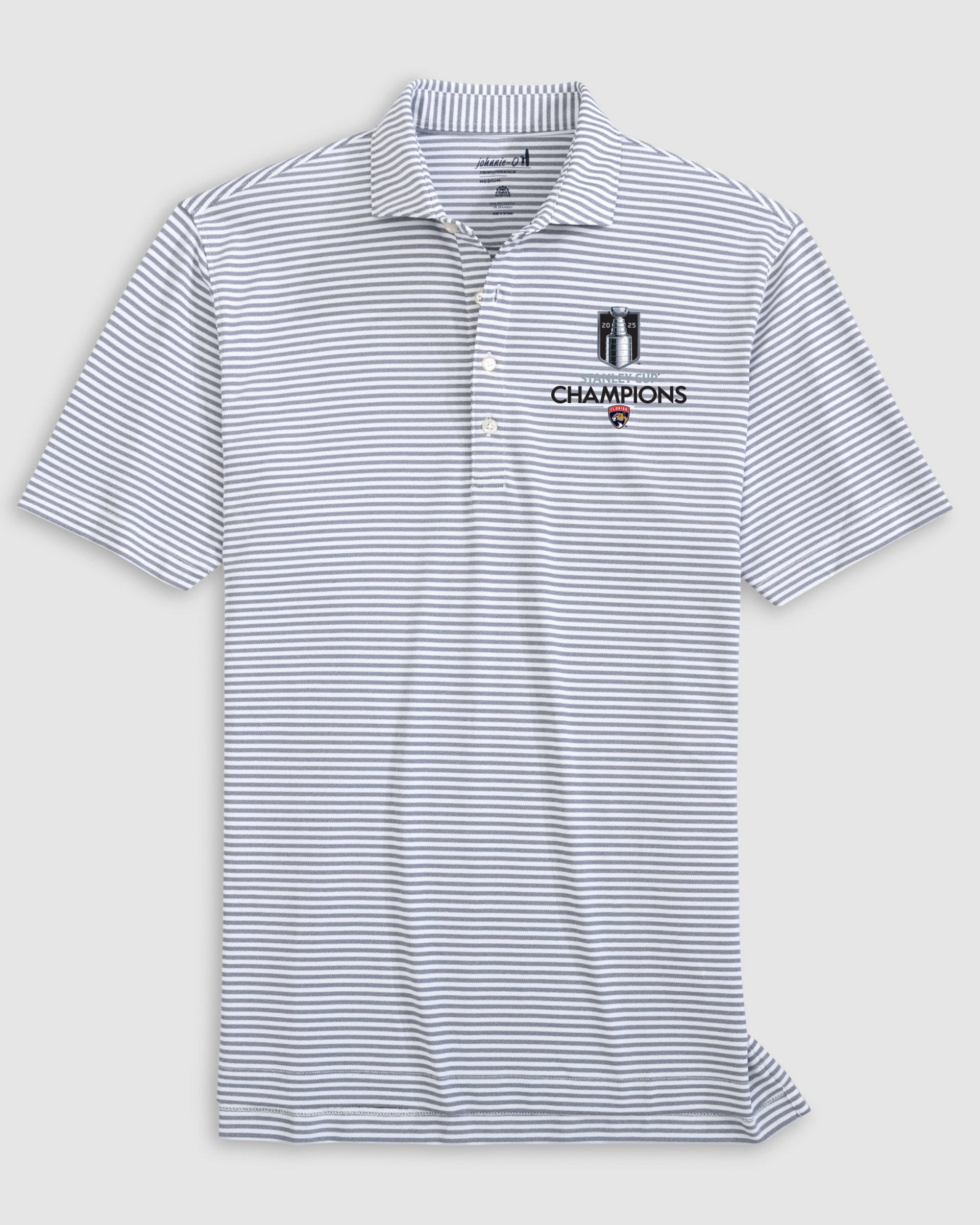 Florida Panthers Stetsons Striped Performance Mesh Polo - 2025 Stanley Cup Champions Logo