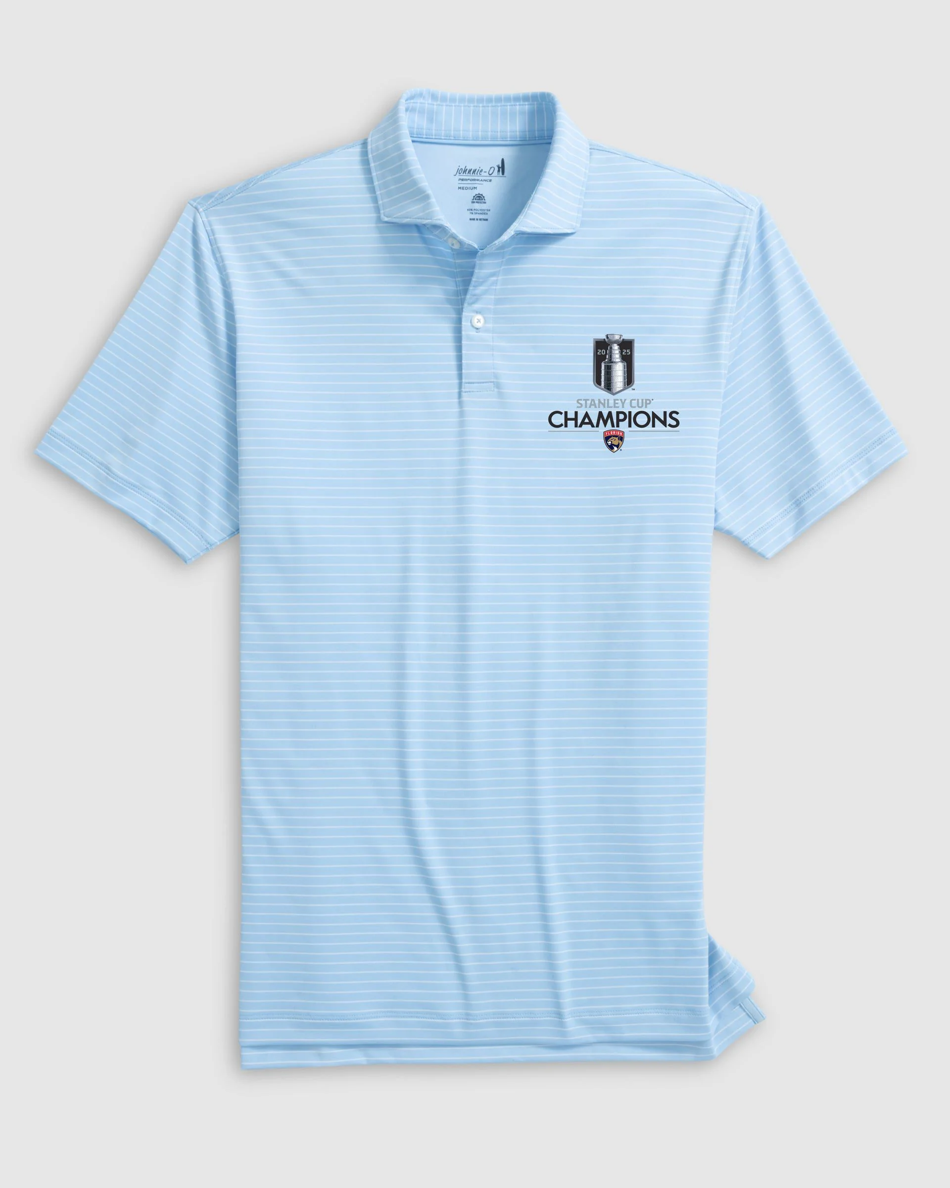 Florida Panthers Beau Striped Performance Jersey Polo - 2025 Stanley Cup Champions Logo