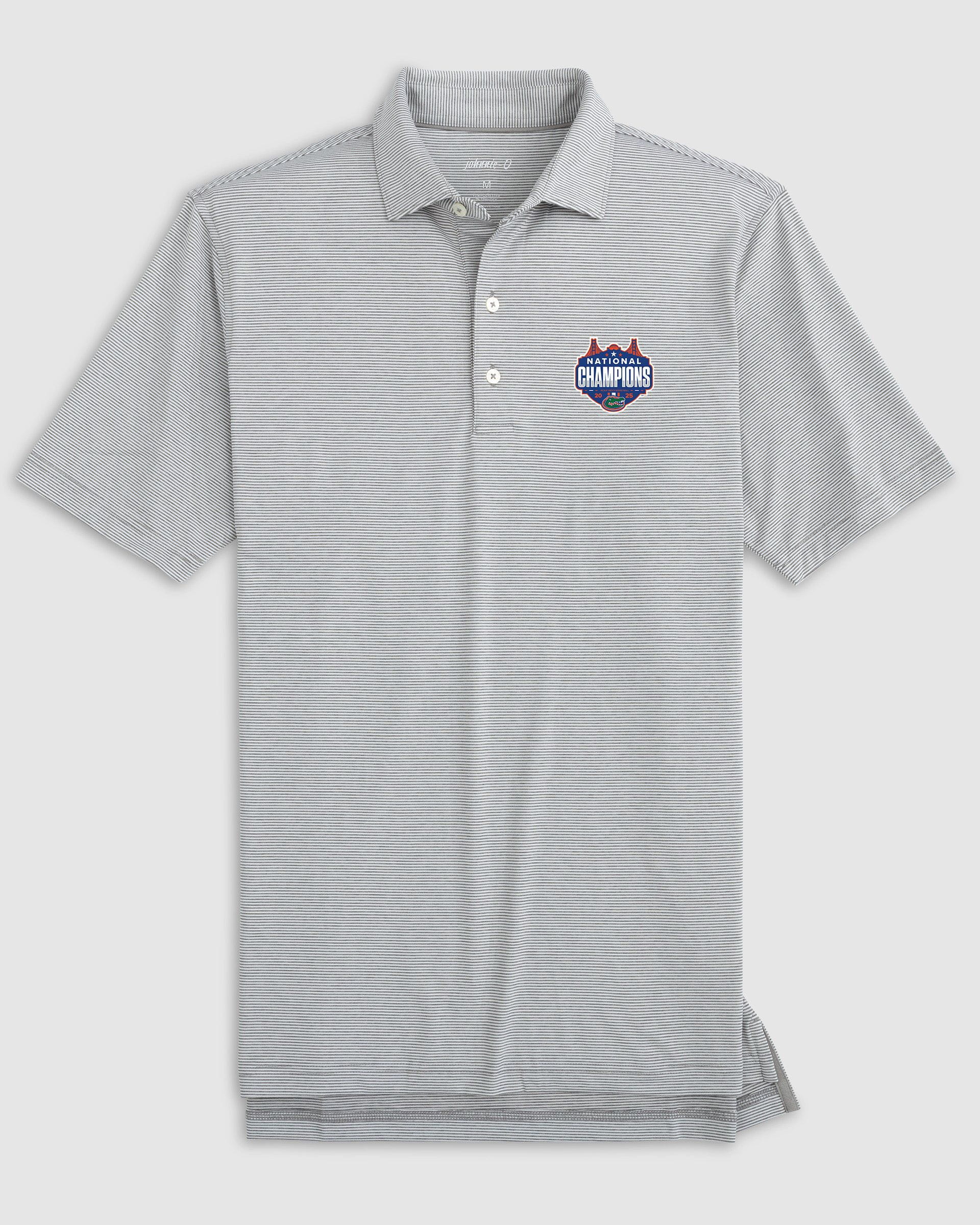 Florida Lyndonn Striped Jersey Performance Polo - 2025 Men's College Basketball Champions Logo