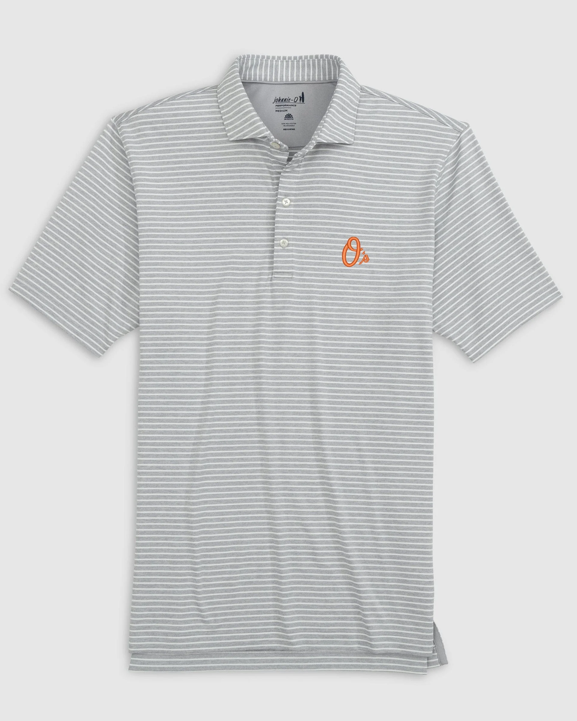 Baltimore Orioles Clipperr Striped Jersey Performance Polo - O Logo