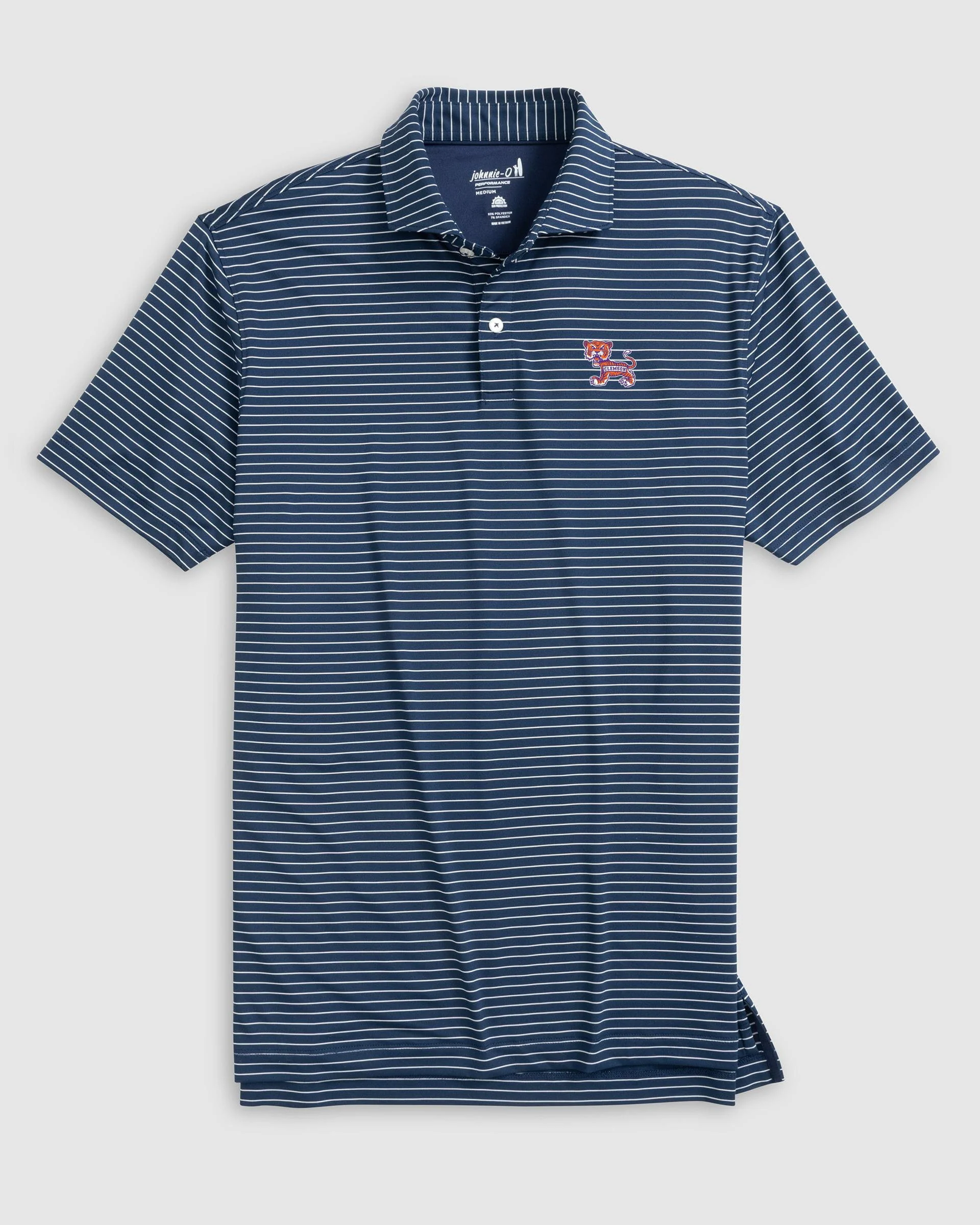 Clemson Beau Striped Performance Jersey Polo - Vault Logo