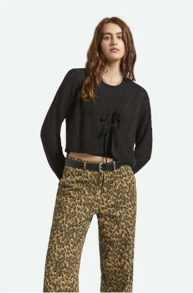 Brixton Womens Sweater Cropped Pointelle Tie Cardigan