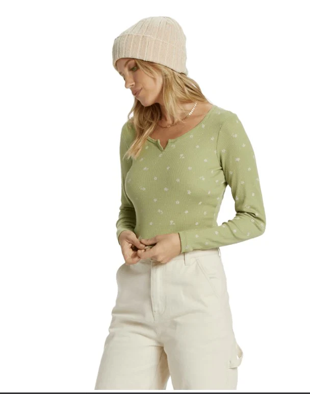 Billabong Womens Shirt Reese Thermal Long-Sleeve Cropped Top