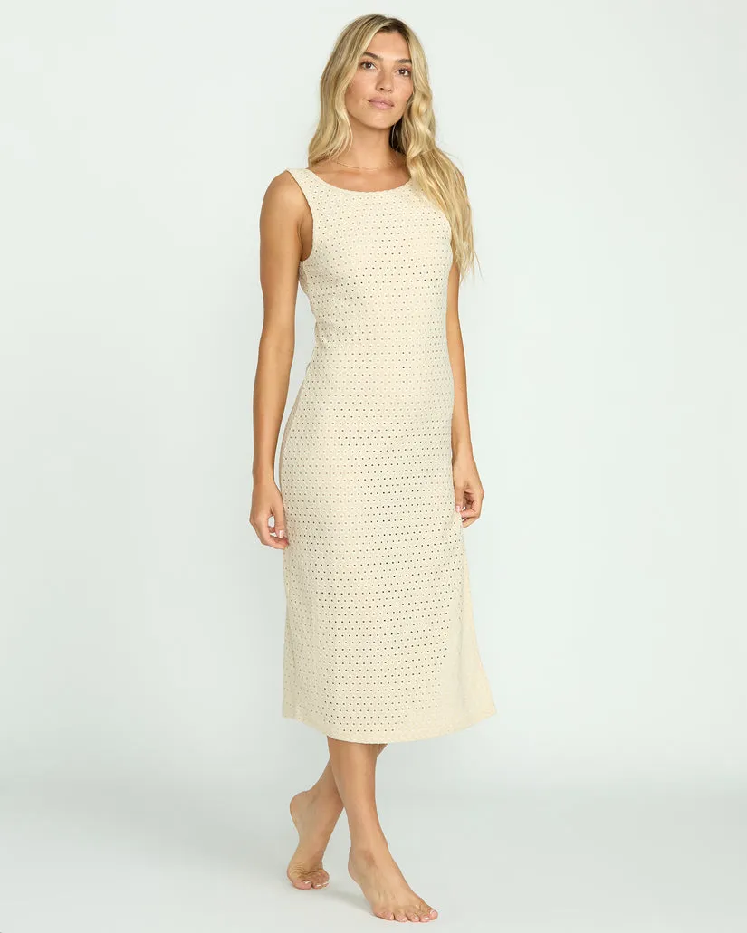 Billabong Womens Dress Eyelet Sun Midi Dress Beach Coverup