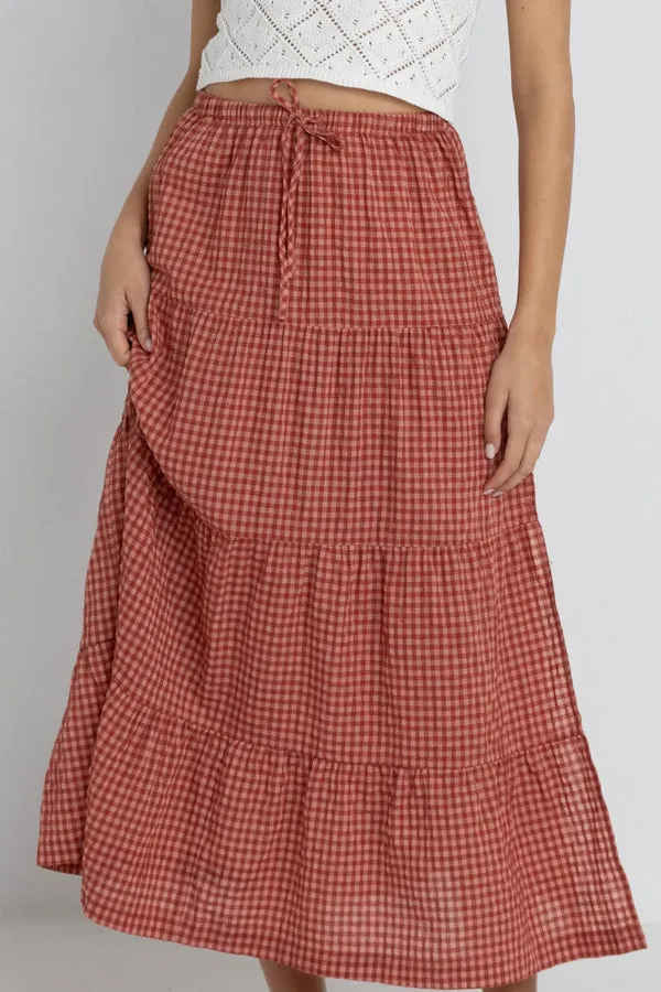 Rhythm Womens Skirt Lola Check Tiered Maxi