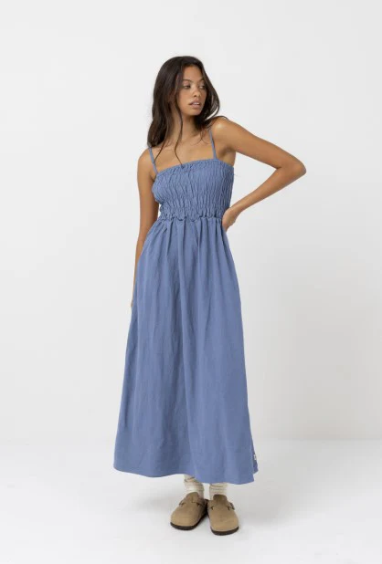 Rhythm Womens Dress Classic Shirred Midi