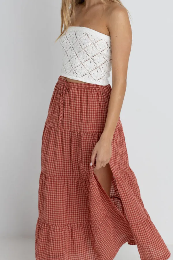 Rhythm Womens Skirt Lola Check Tiered Maxi