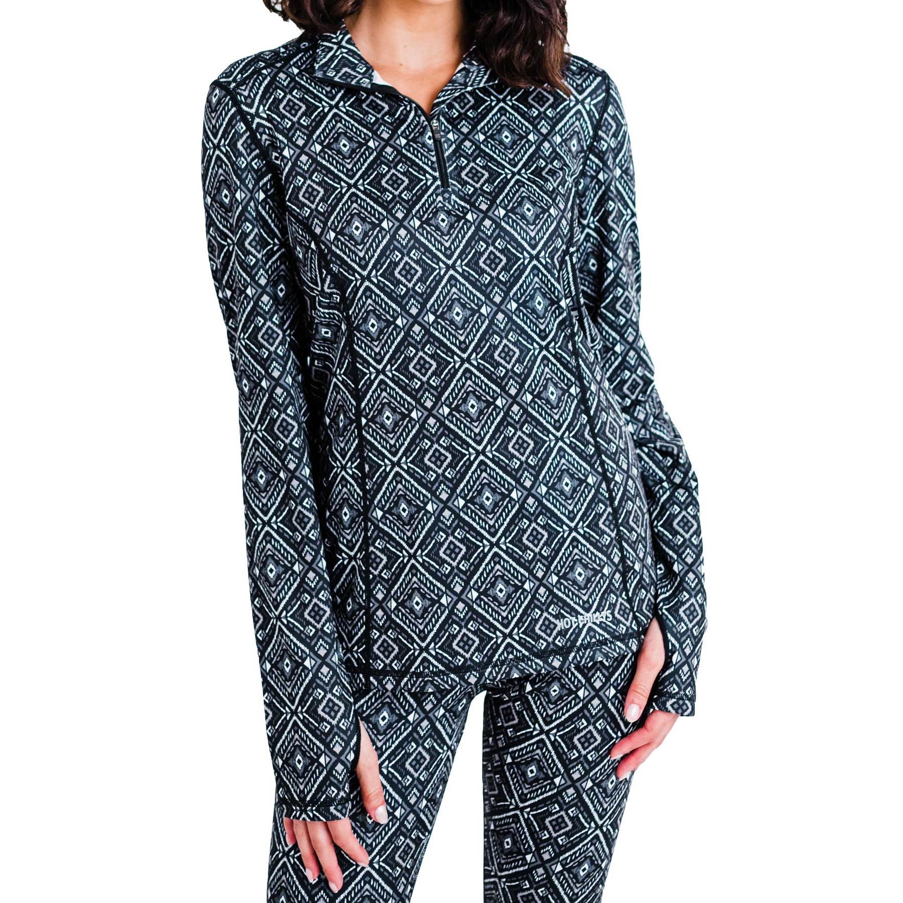 Hot Chillys Womens Snow Layers Micro-Elite Chamois Printed Zip-T