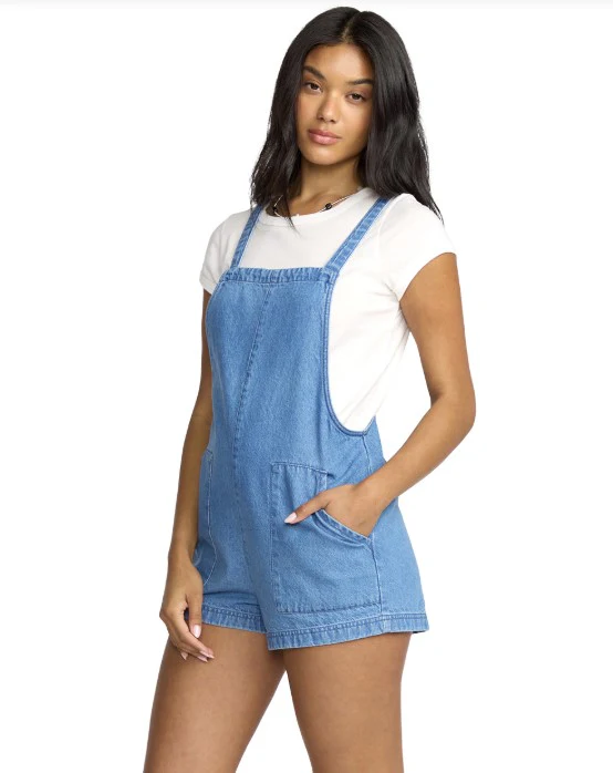 Billabong Womens Romper Beach Crush Denim Shortalls