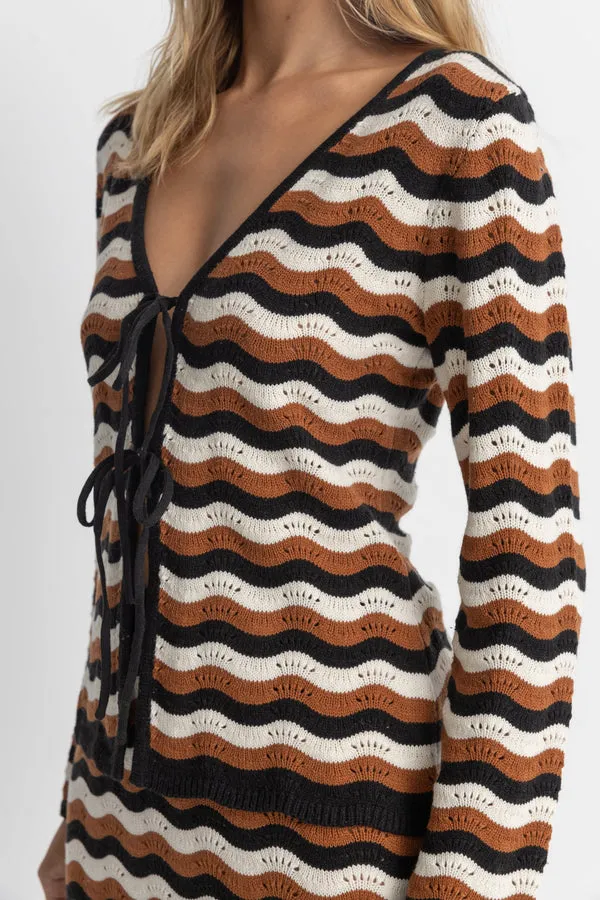 Rhythm Womens Shirt Venice Knit Long Sleeve Tie Front Top