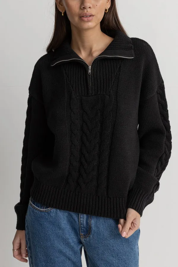 Rhythm Womens Sweater Cabelled Vintage Zip Knit