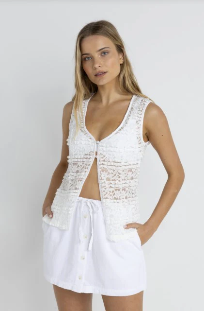 Rhythm Womens Tank Top Haven Lace Longline Vest