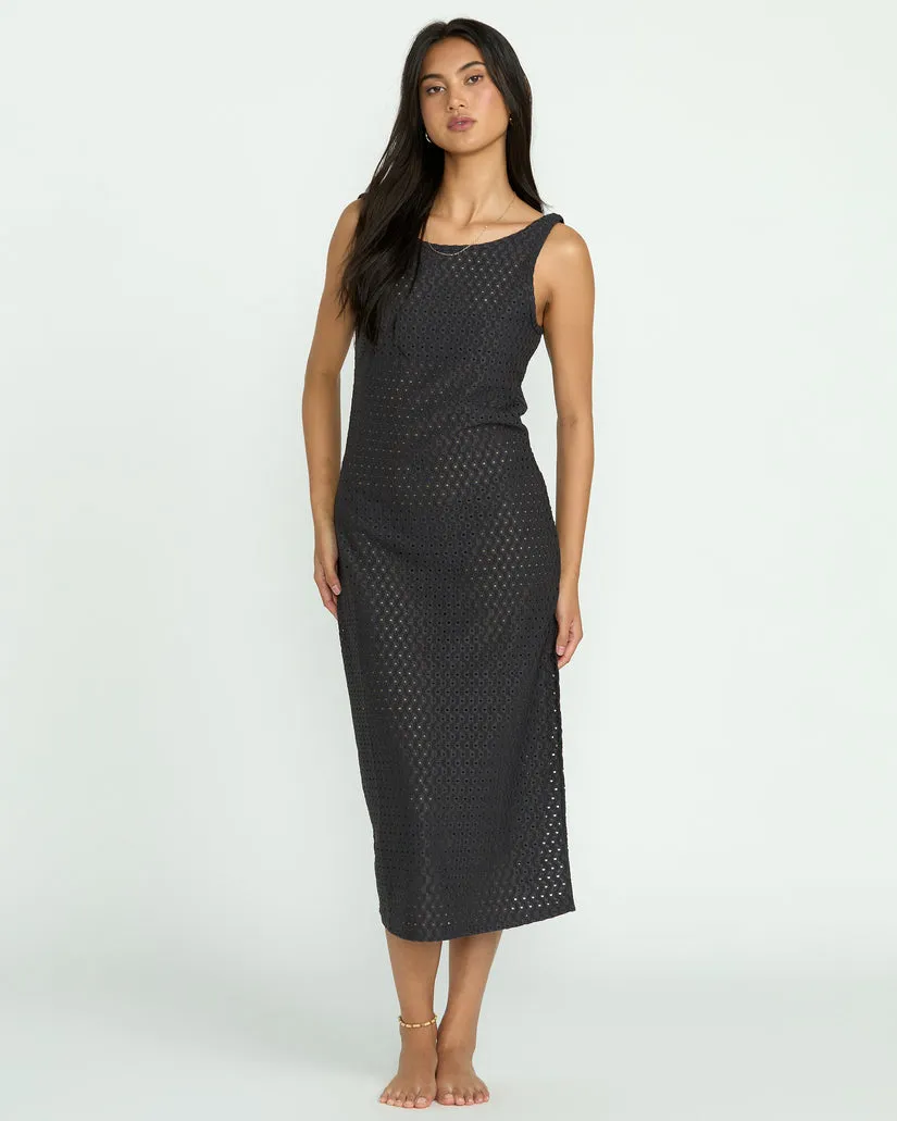 Billabong Womens Dress Eyelet Sun Midi Dress Beach Coverup