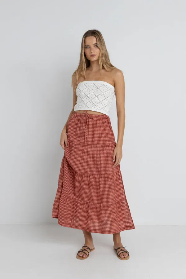 Rhythm Womens Skirt Lola Check Tiered Maxi