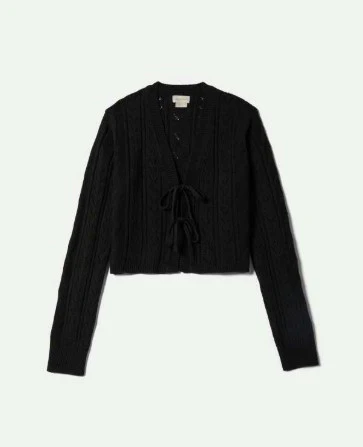 Brixton Womens Sweater Cropped Pointelle Tie Cardigan