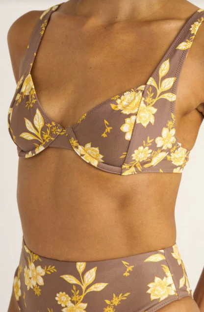 Rhythm Womens Bikini Top Anika Floral Panelled Underwire