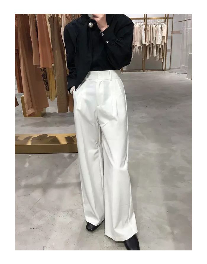 Fall New Floor Length Wide Leg Trousers Women Fashion High Waist Loose Long Pants