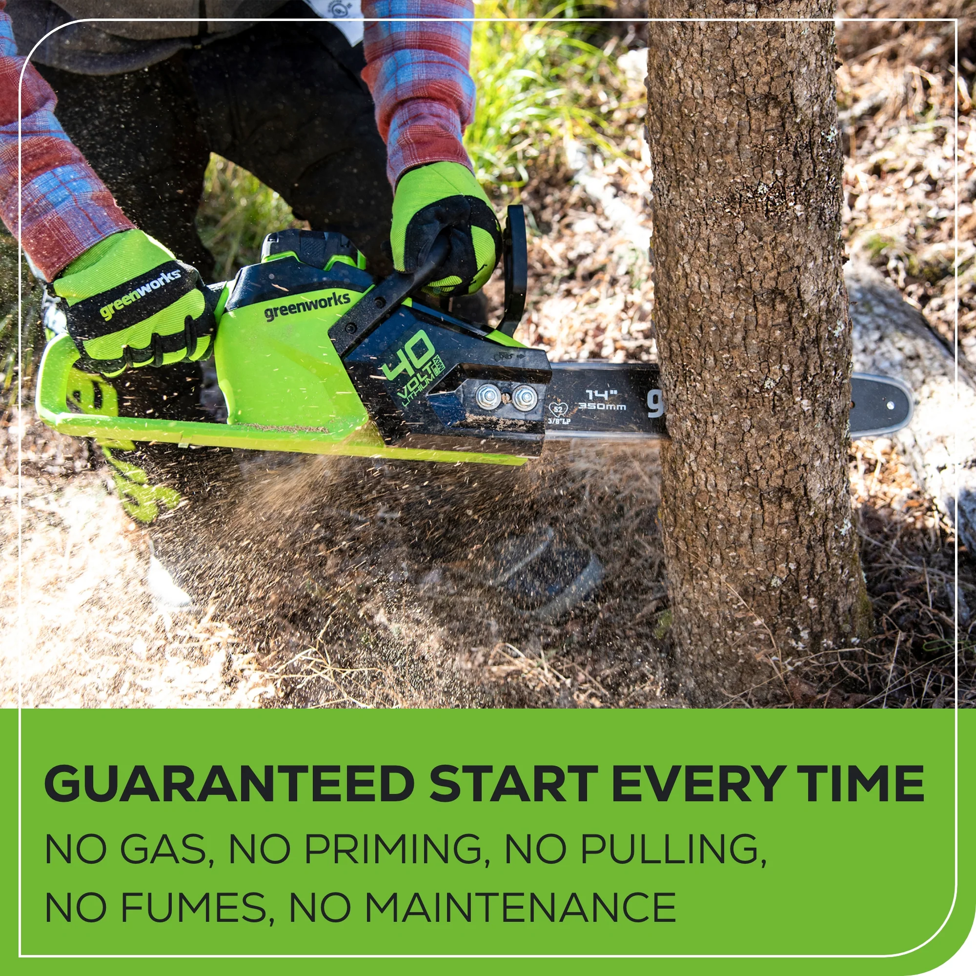 40V 14 Cordless Battery 1.5kW Brushless Chainsaw w/ 2.5Ah USB Battery & Charger