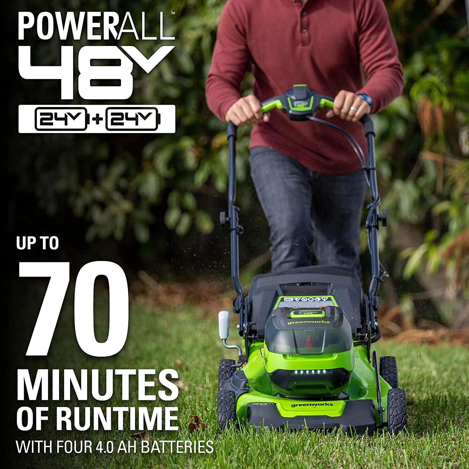 48V (2x24V) 21 Cordless Battery Self-Propelled Lawn Mower w/ (4) 4.0Ah Batteries & (2) Dual Port Chargers