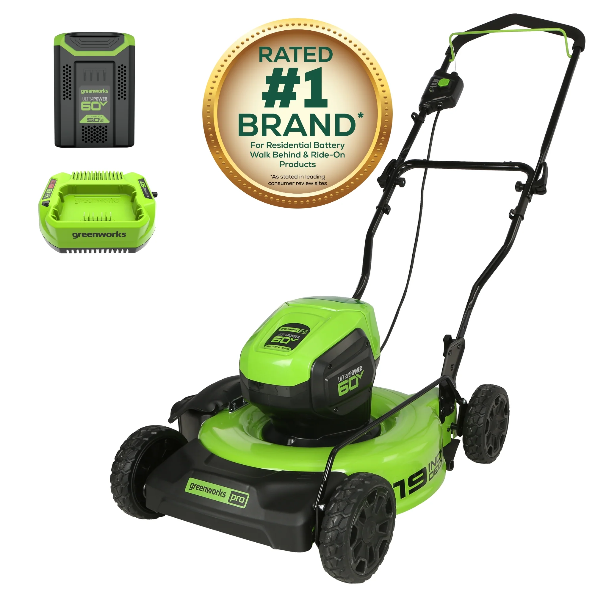 60V 19 Cordless Battery Push Lawn Mower w/ 5.0Ah Battery & Charger