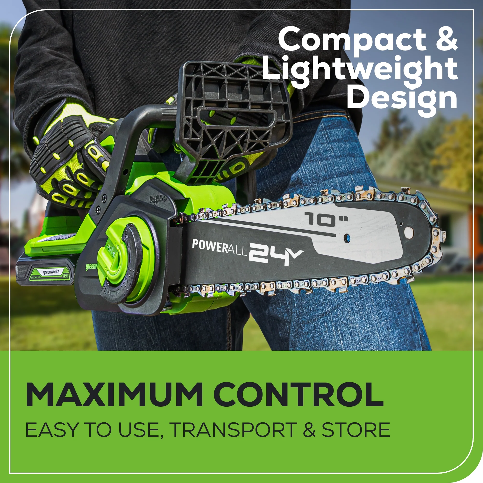 24V 10 Cordless Battery Chainsaw w/ 2.0Ah USB Battery & Charger