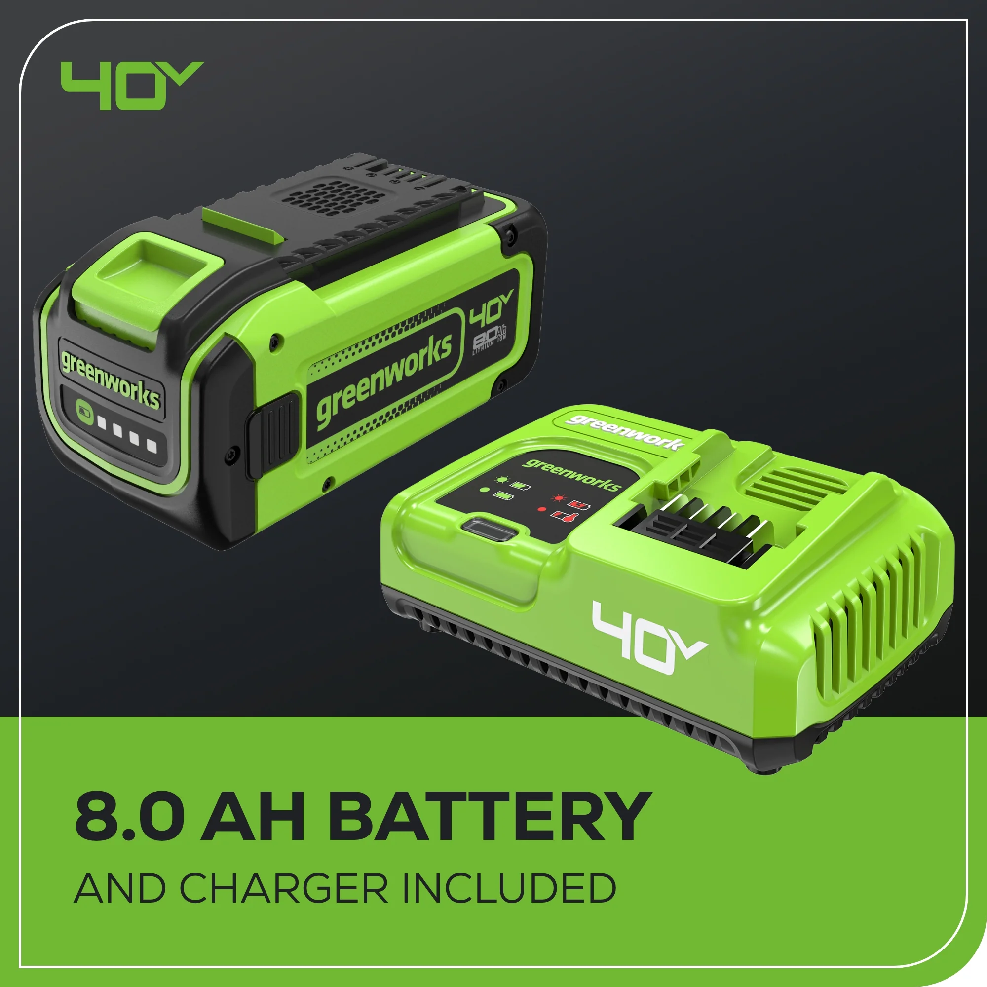 40V 18 Cordless Battery 2.0kW Chainsaw w/ 8.0Ah Battery and Charger