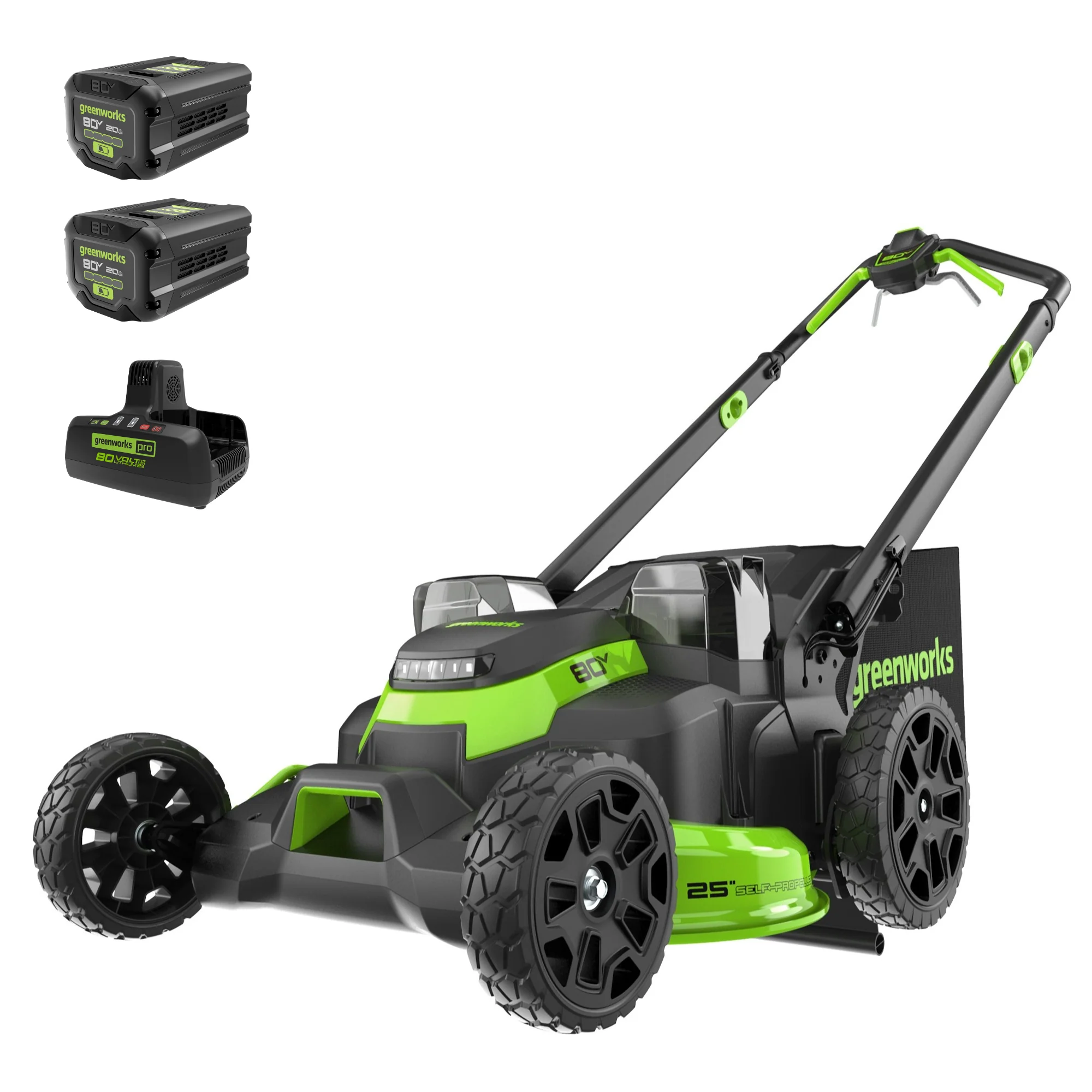 RENEWED 80V 25 Cordless Battery Dual Blade Self-Propelled Mower w/ Two (2) 2.5Ah Batteries & Dual Port Charger