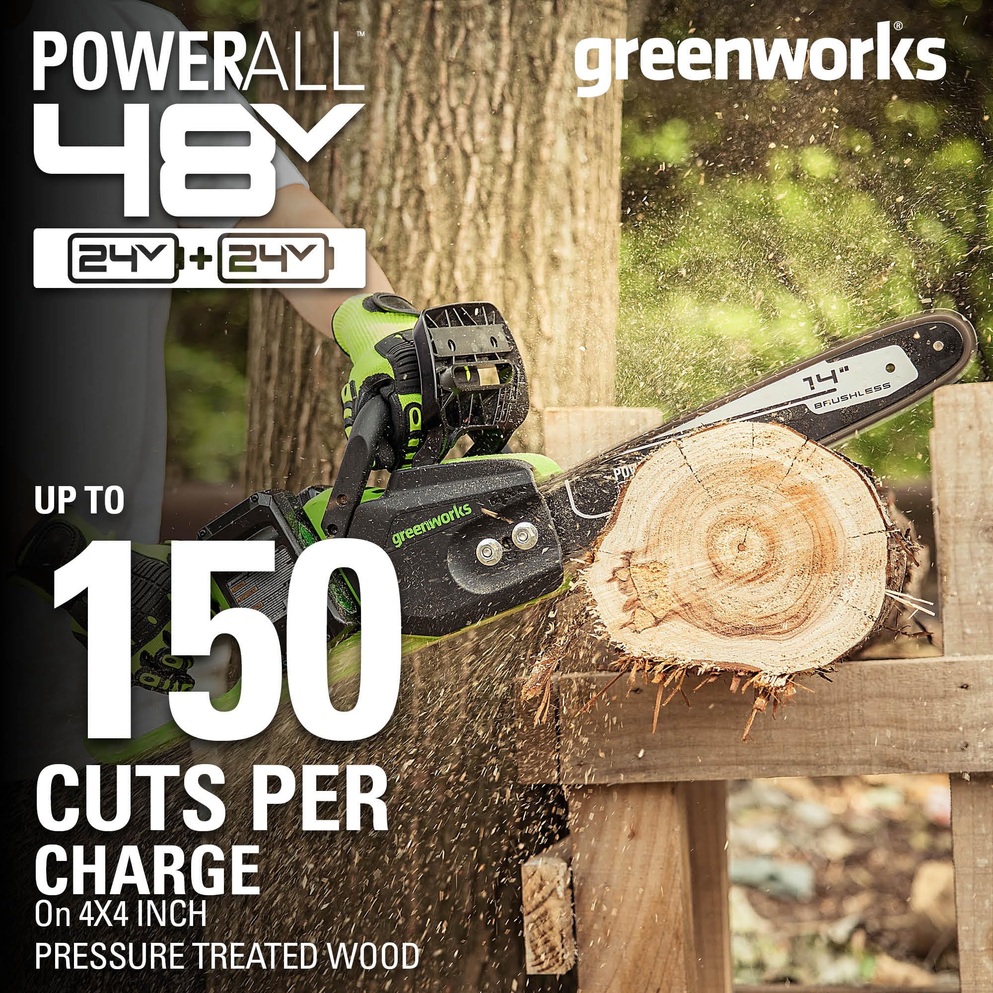 48V (2x24V) 16 Cordless Battery Chainsaw w/ Two (2) 4.0Ah USB Batteries & Dual Port Charger