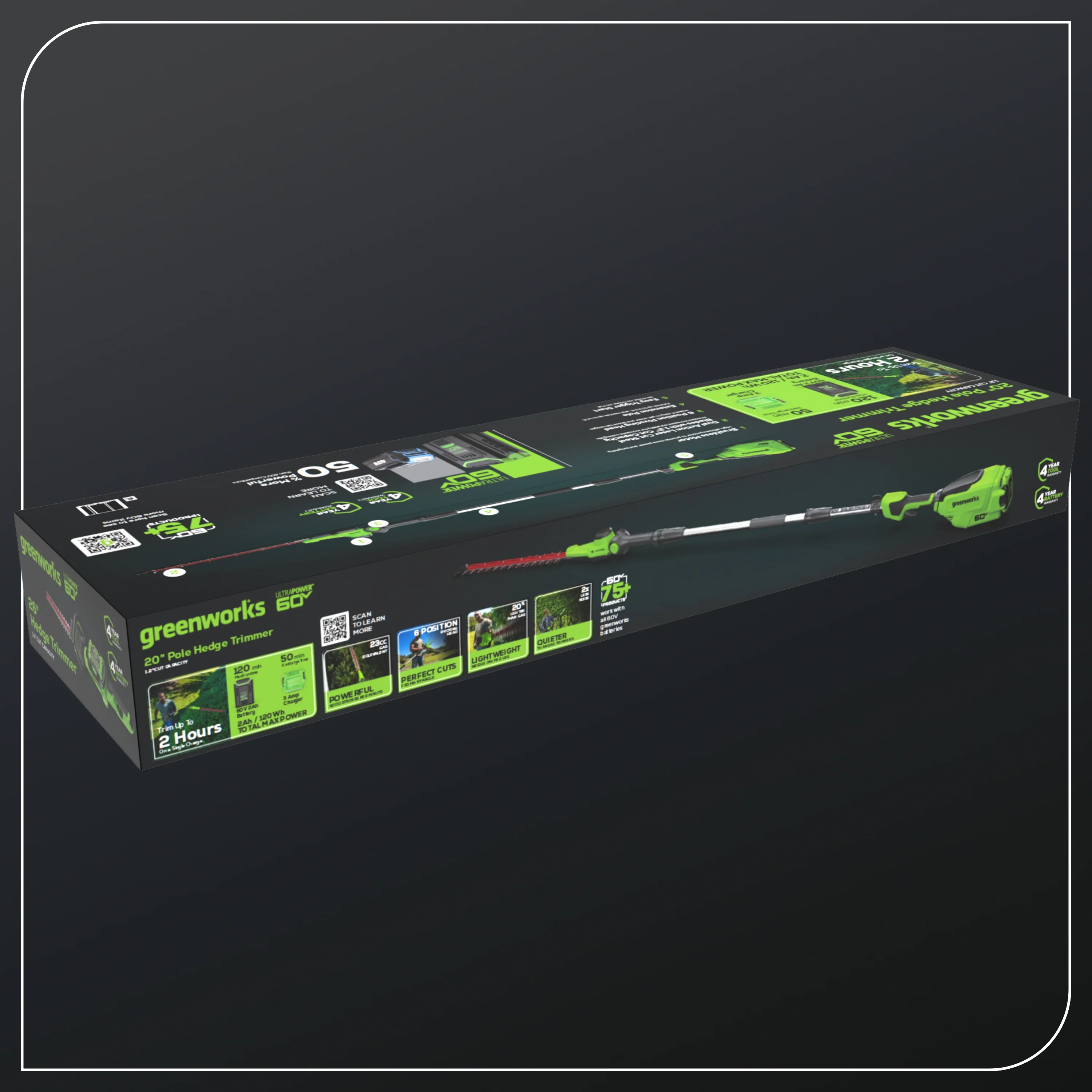 60V 20  6-position Cordless Battery Pole Hedge w/ 2Ah Battery and 3A Charger