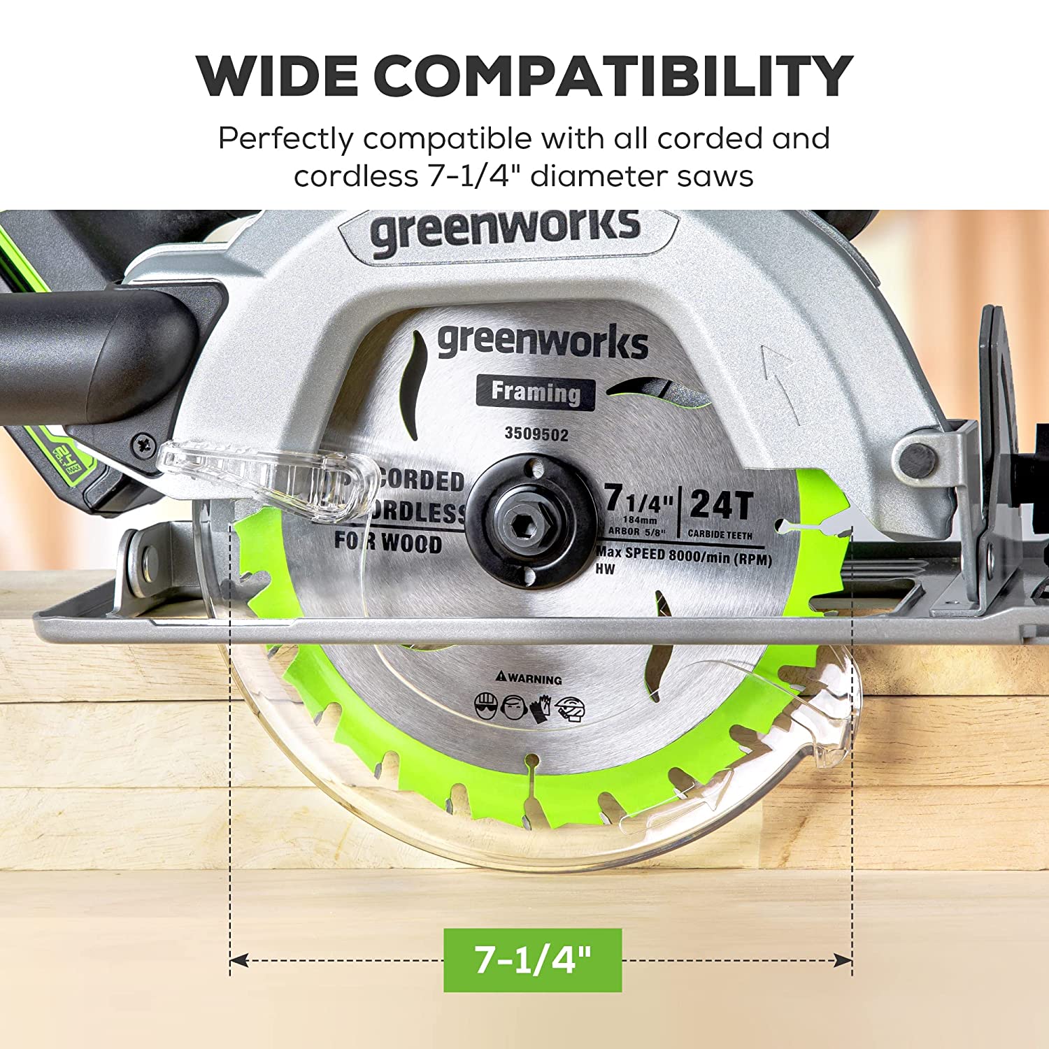Greenworks 24V 7-1/4  24T Circular Saw Blades,3pc