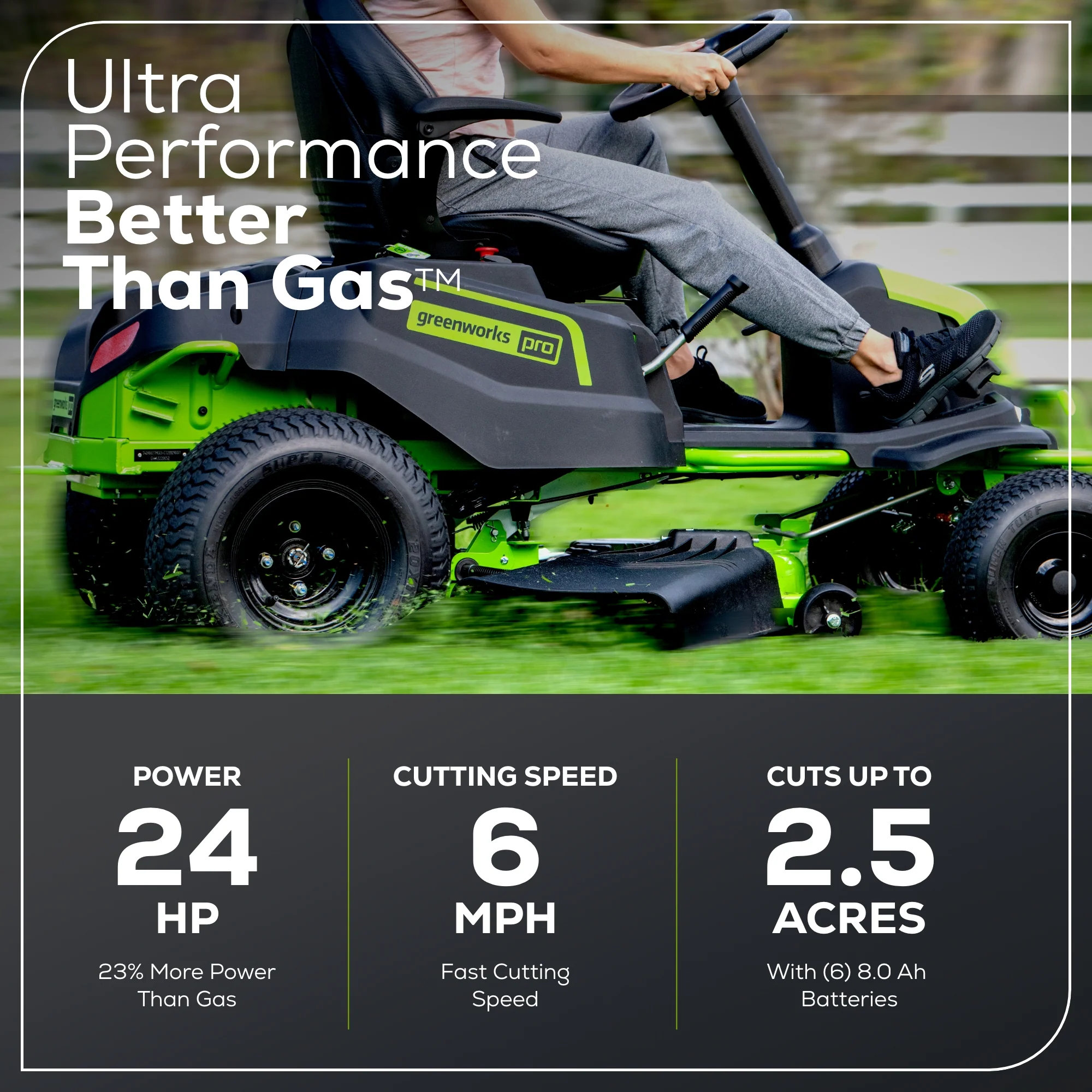 60V 42 Cordless Battery CrossoverT Riding Lawn Mower w/ Six (6) 8.0Ah Batteries and Three (3) Dual Port Turbo Chargers