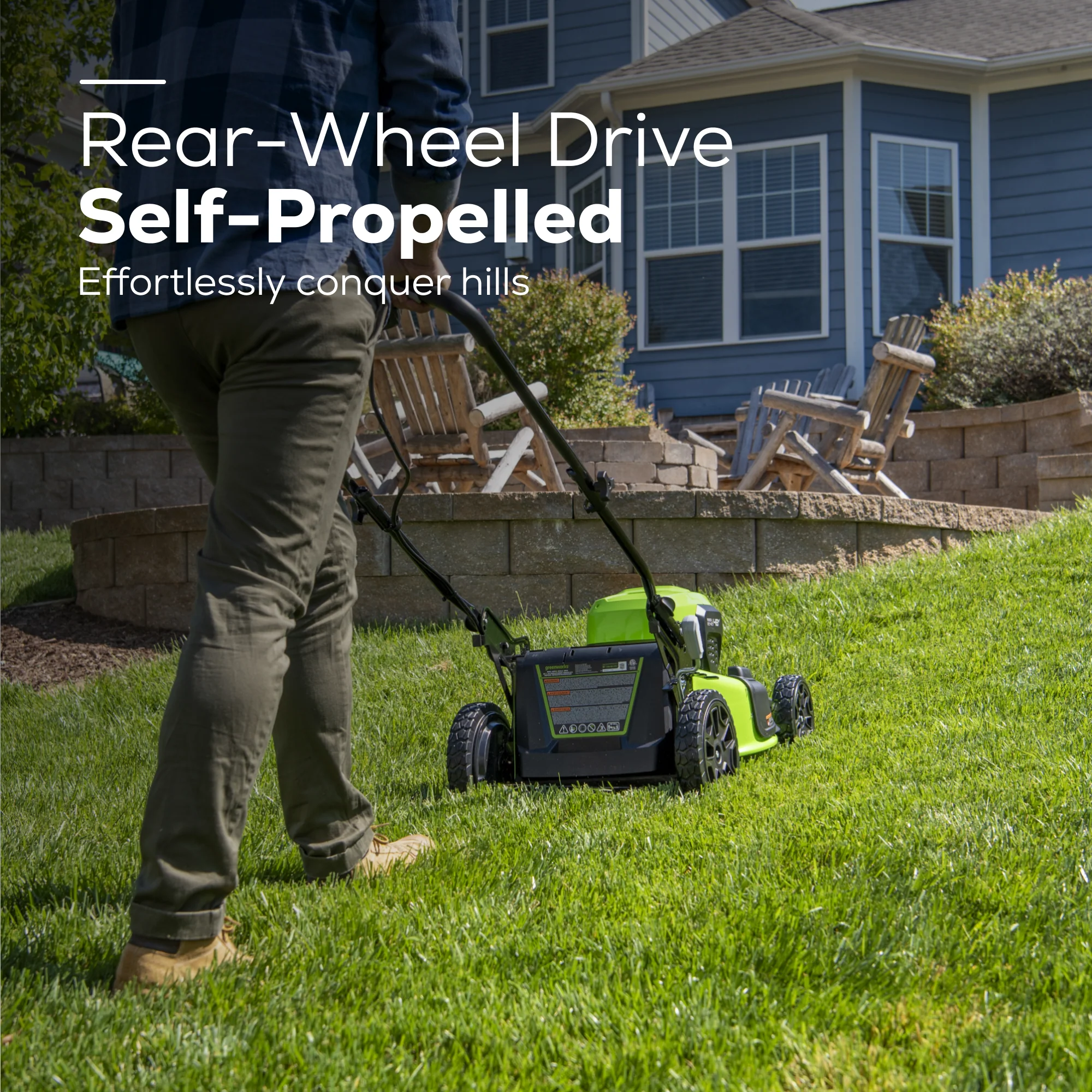 48V (2x24V) 21 Cordless Battery Self-Propelled Lawn Mower w/ Two (2) 5.0Ah USB Batteries & Dual Port Charger