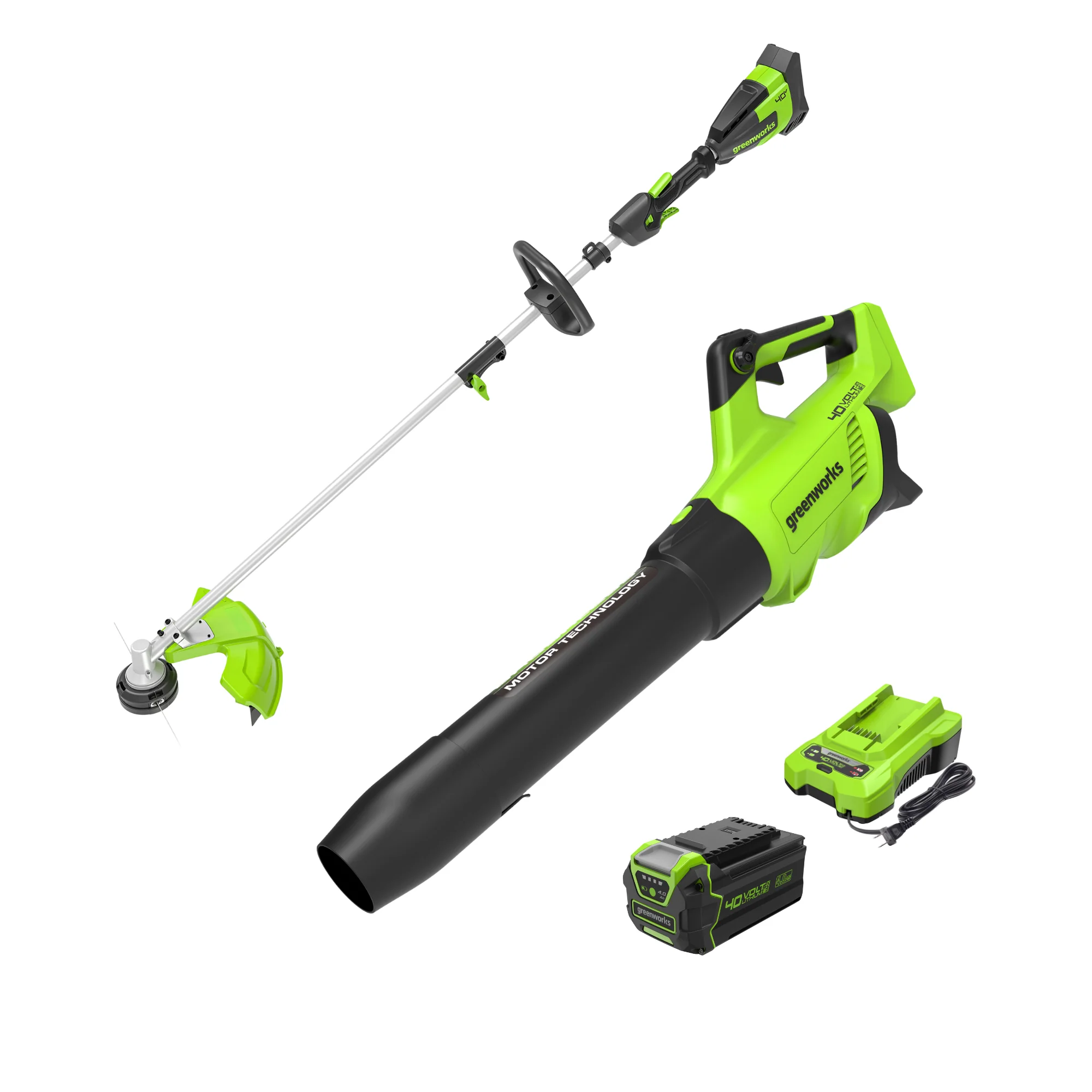 40V 550 CFM Cordless Battery Leaf Blower and 16  Attachment Capable String Trimmer Combo Kit w/ 4Ah Battery and Charger