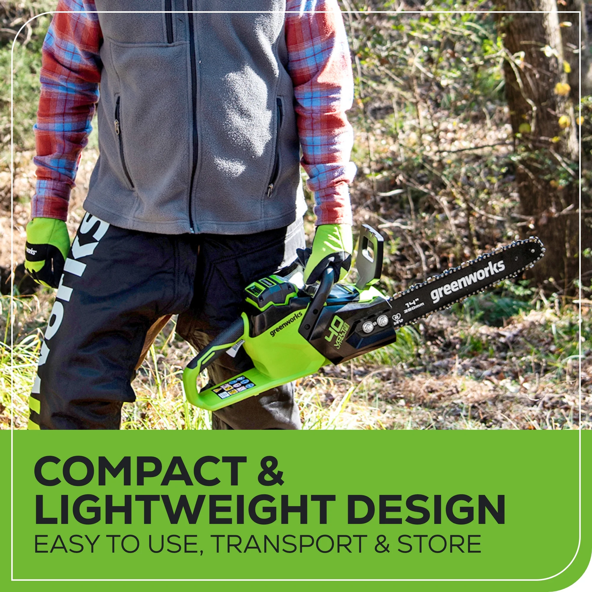 40V 14 Cordless Battery 1.5kW Brushless Chainsaw w/ 2.5Ah USB Battery & Charger