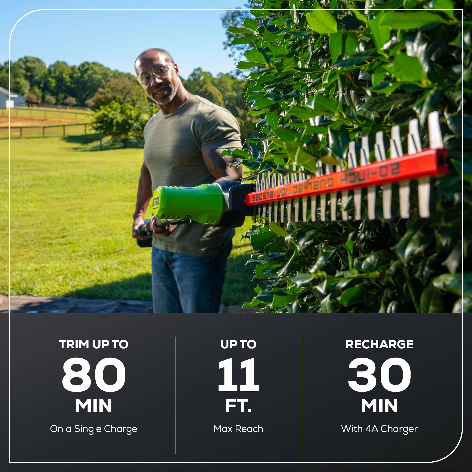 80V 20 Cordless Battery Pole Hedge Trimmer (3/4 cut, 3000 SPM) w/ 2.0Ah Battery & Charger