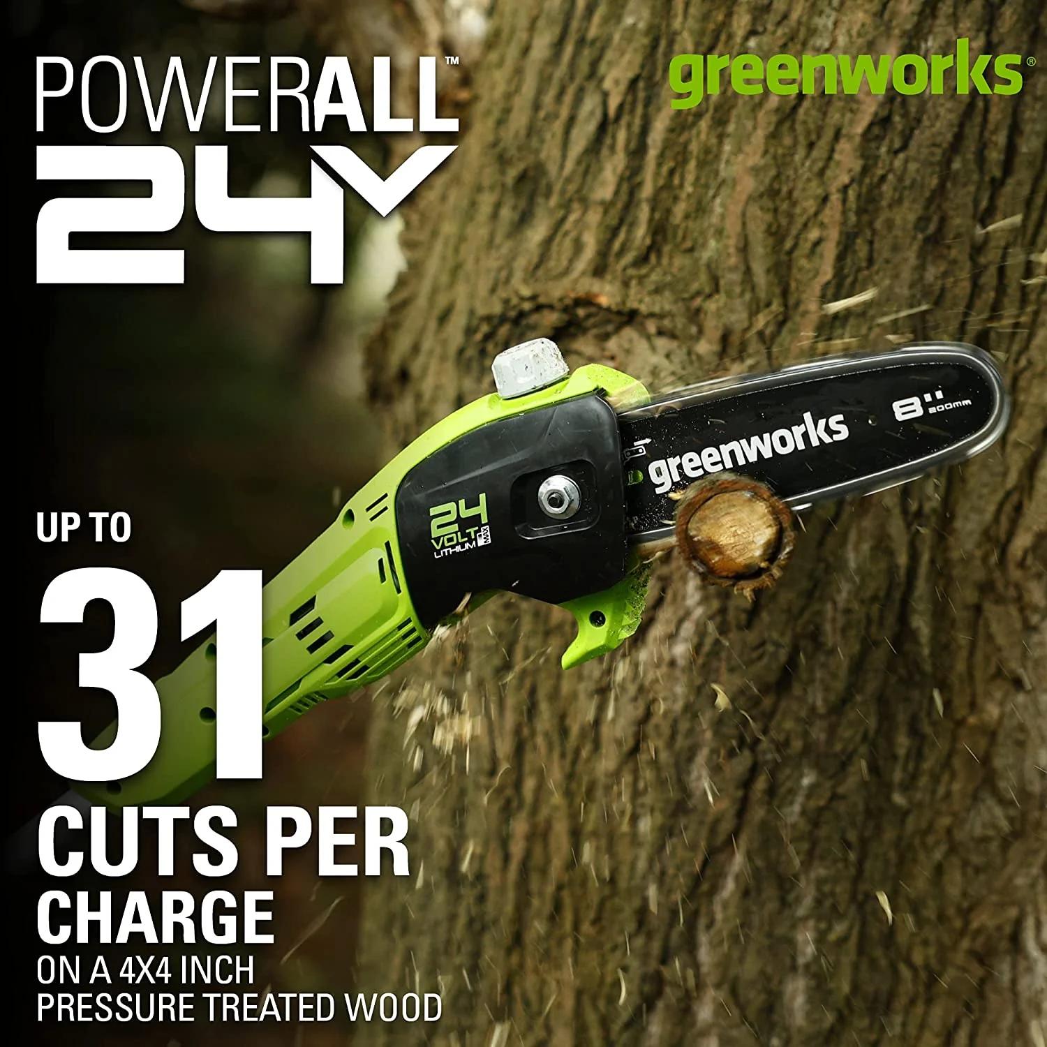 24V 8 Cordless Battery Polesaw & Pole Hedge Trimmer Combo Kit w/ 2Ah USB Battery and Charger