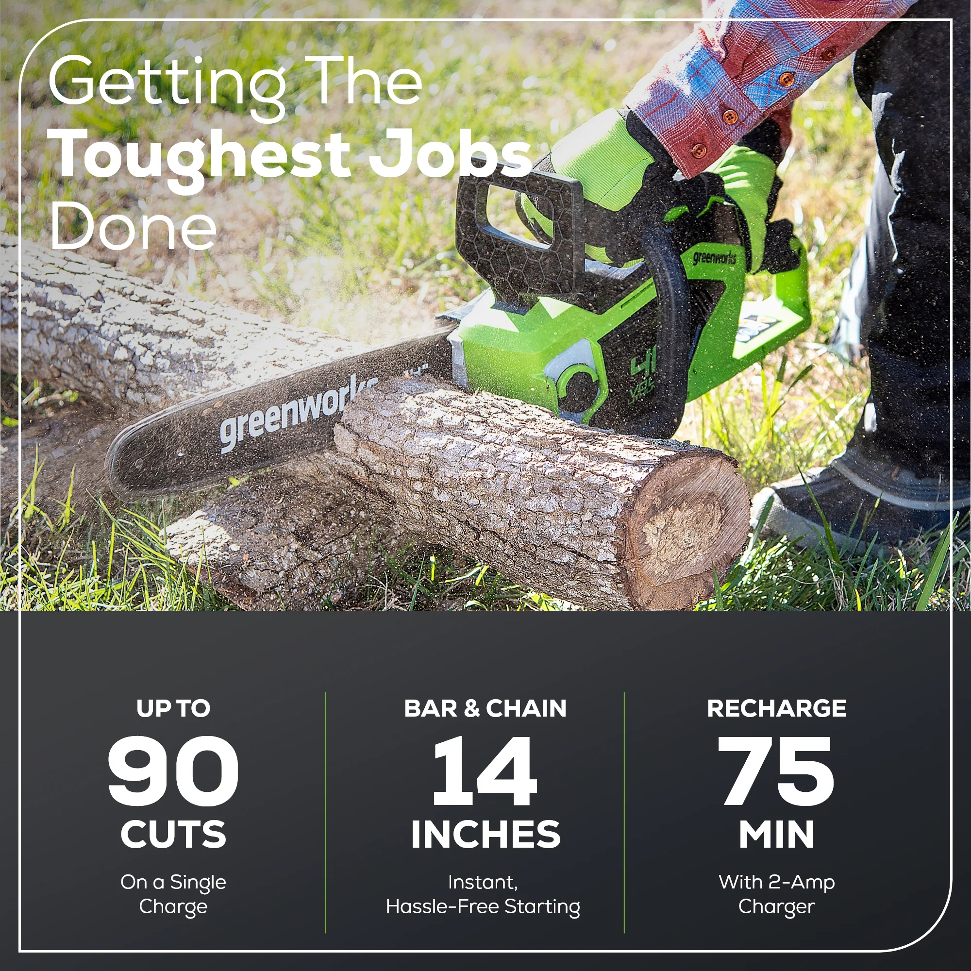 40V 14 Cordless Battery 1.0kW Chainsaw w/ 2.5 Ah Battery & Charger